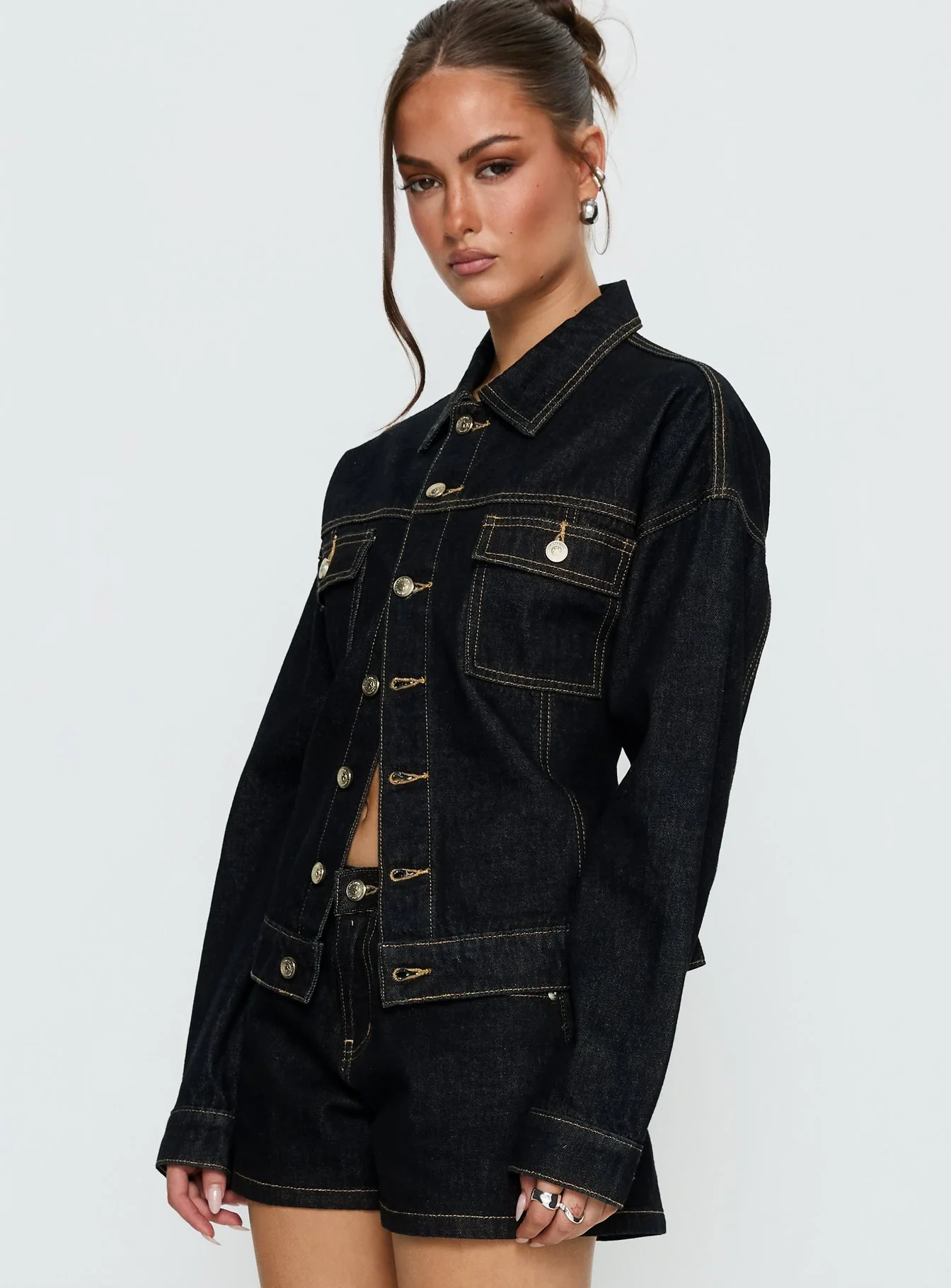 Caresse Cinched Denim Jacket Raw Denim