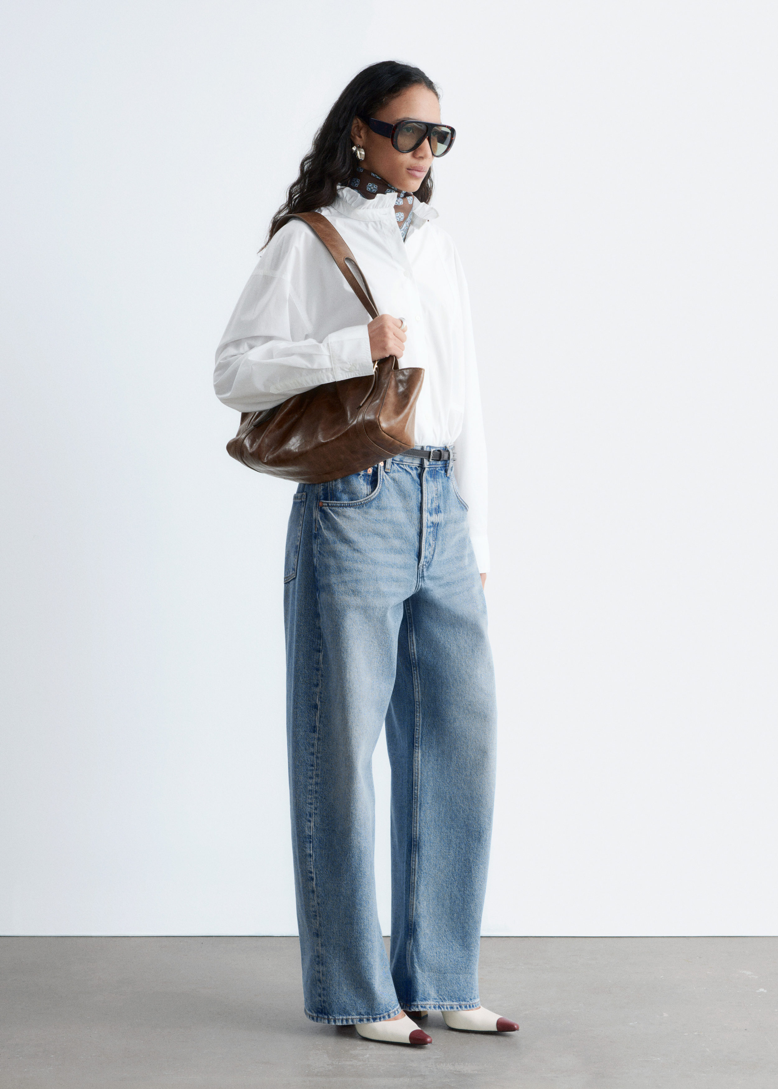 & Other Stories LONG STAND-COLLAR COTTON SHIRT