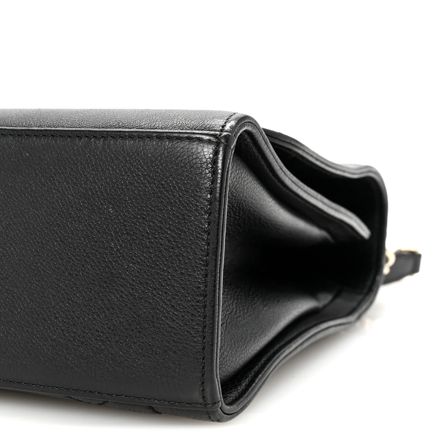 Grained Calfskin Quilted Large Label Click Flap Bag Black - Top Club