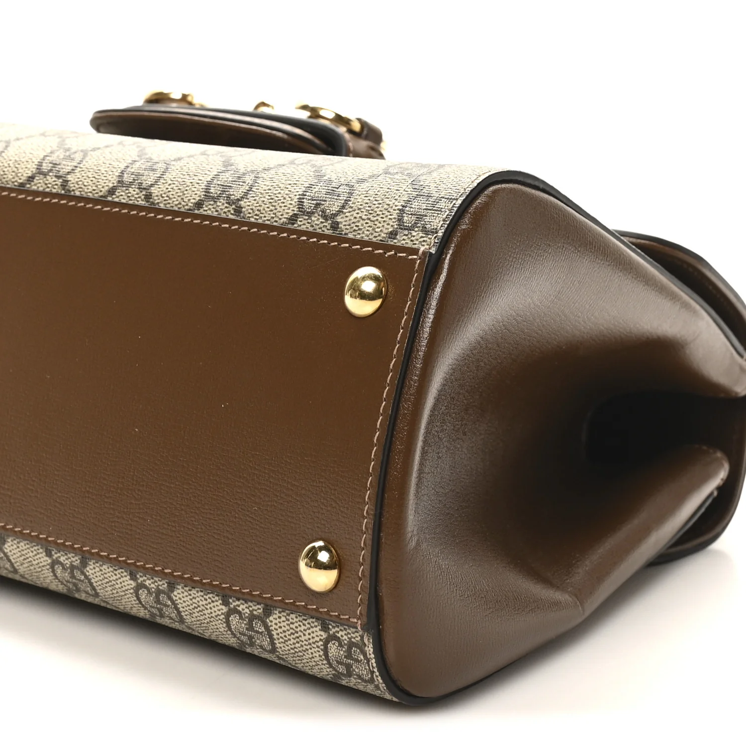 GG Supreme Monogram Calfskin Medium Horsebit 1955 Top Handle Bag Beige Ebony Brown Sugar - Top Club