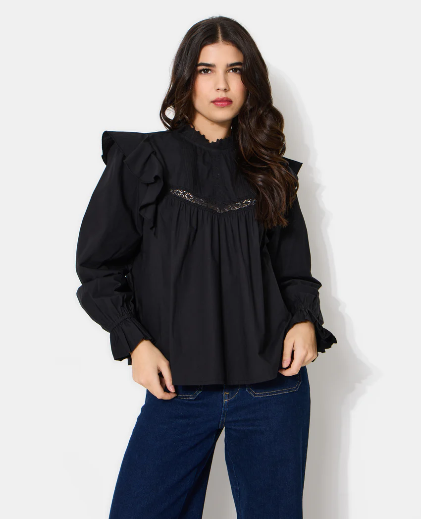 Pimkie Blouse en popeline avec dentelle et volants