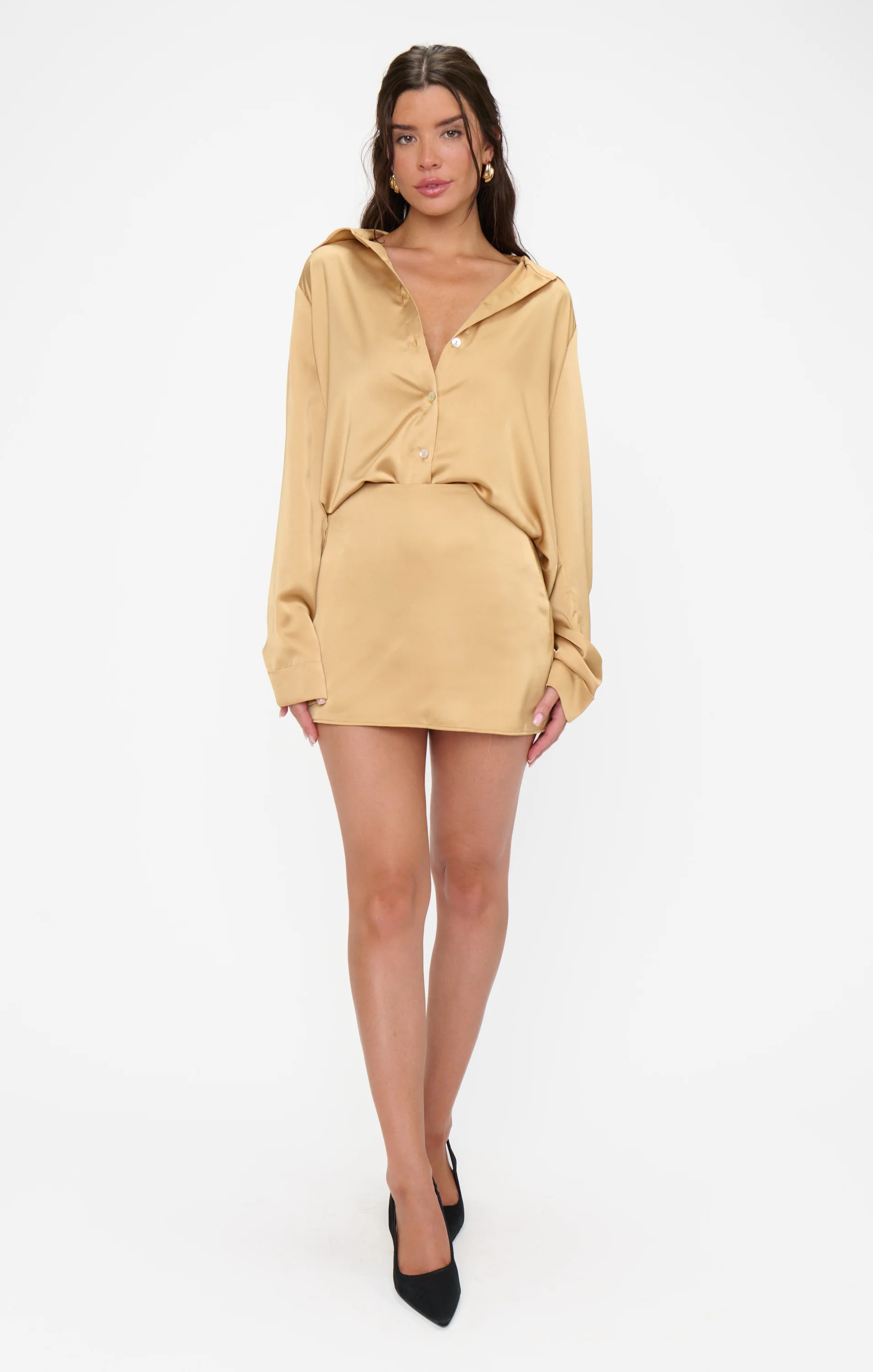 Smith Button Down ~ True Gold Luxe Satin
