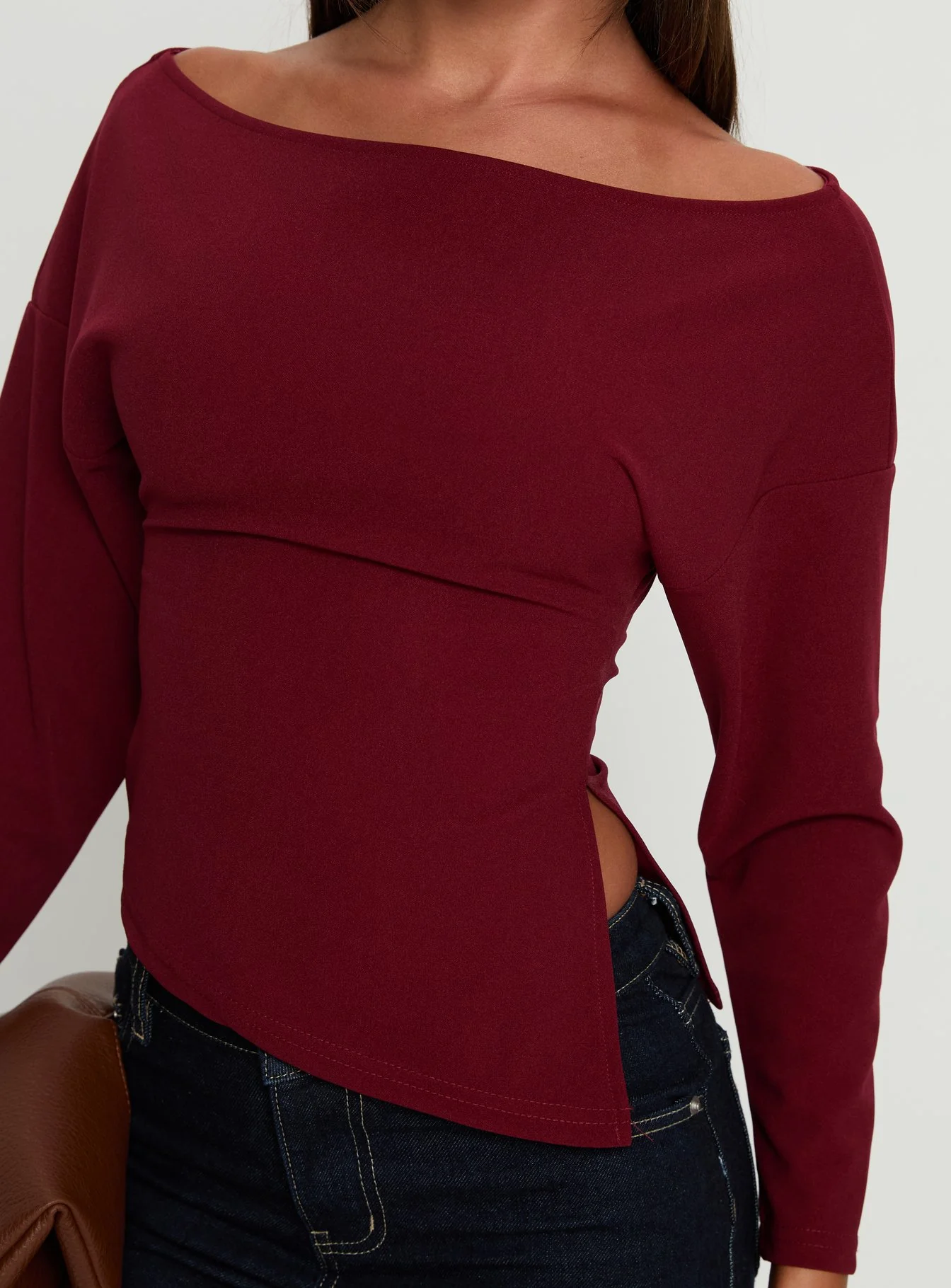 Cieara Off Shoulder Long Sleeve Top Burgundy