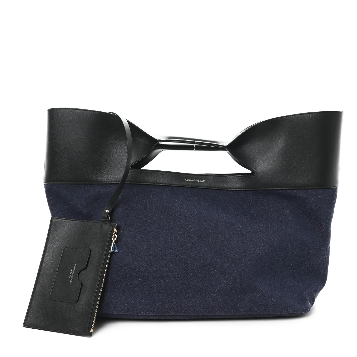 Calfskin Denim Large The Bow Bag Blue Black - Top Club