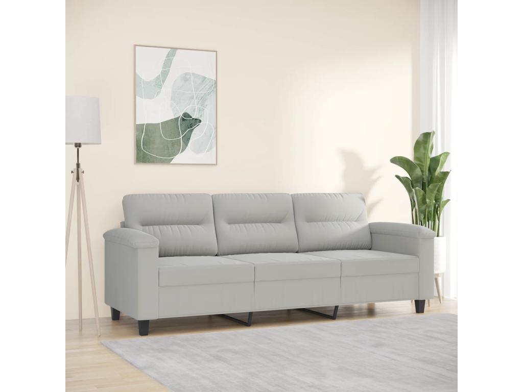 Sofá de 3 plazas de tela de microfibra gris claro 180 cm