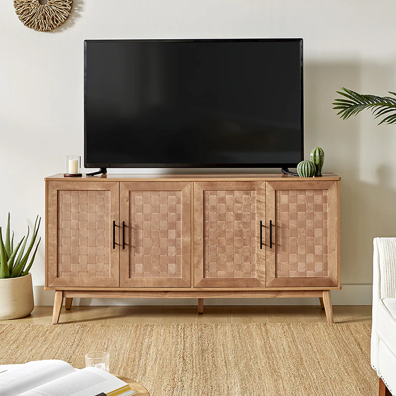 Horace 63" Wide Sideboard with Maple Veneer Woven Cabinet Doors