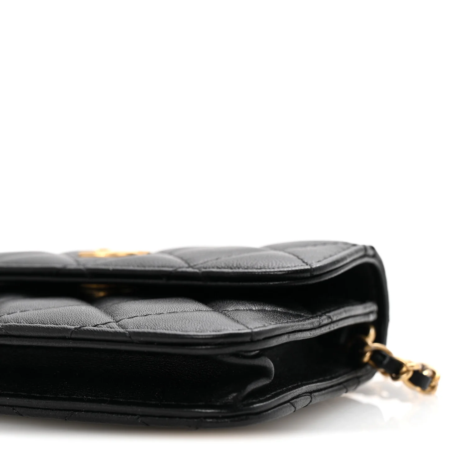 Lambskin Quilted Pearl Crush Flap With Chain Black - Top Club