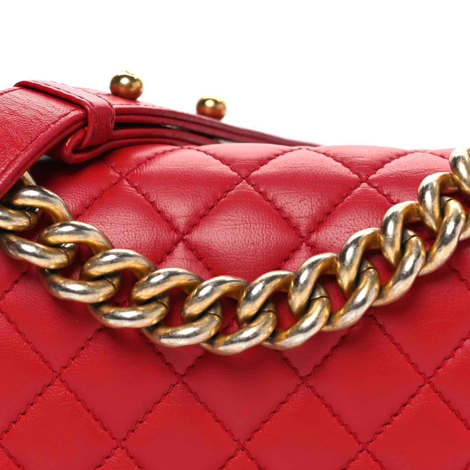 Lambskin Quilted Small Boy Flap Red - Top Club
