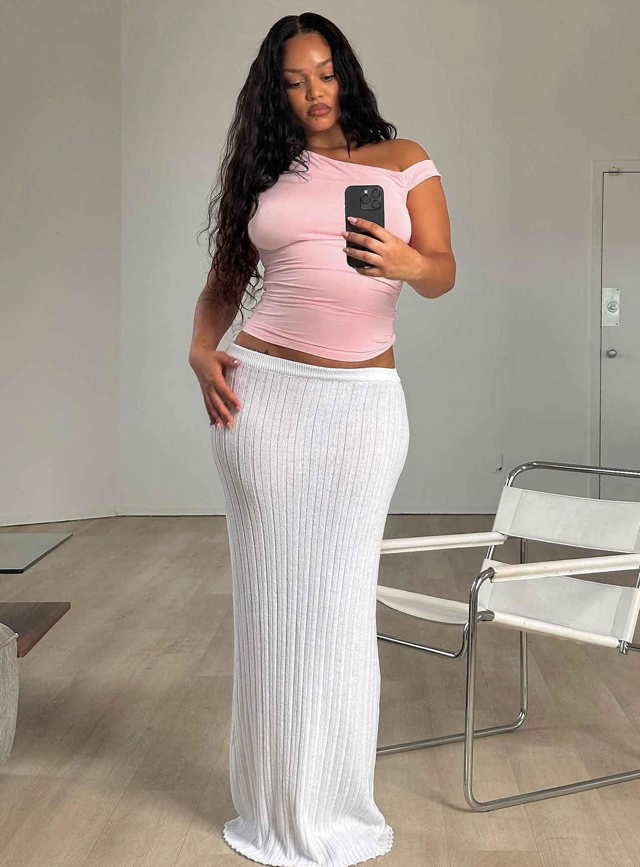 Belle Knit Maxi Skirt White