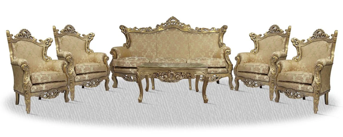Baroque sofa set of 3 sofas, 4 armchairs and table with glass top - Baroque living room