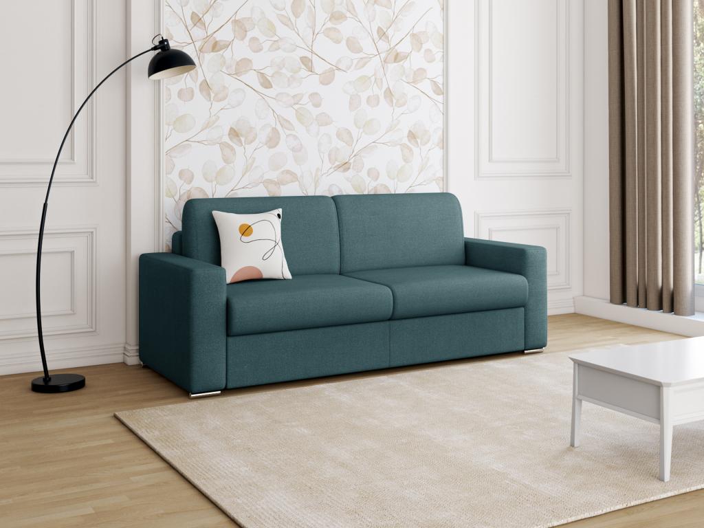 Sofá cama de 4 plazas de tela de apertura rápida CALITO - Azul - Cama de 160 cm - Colchón de 14 cm