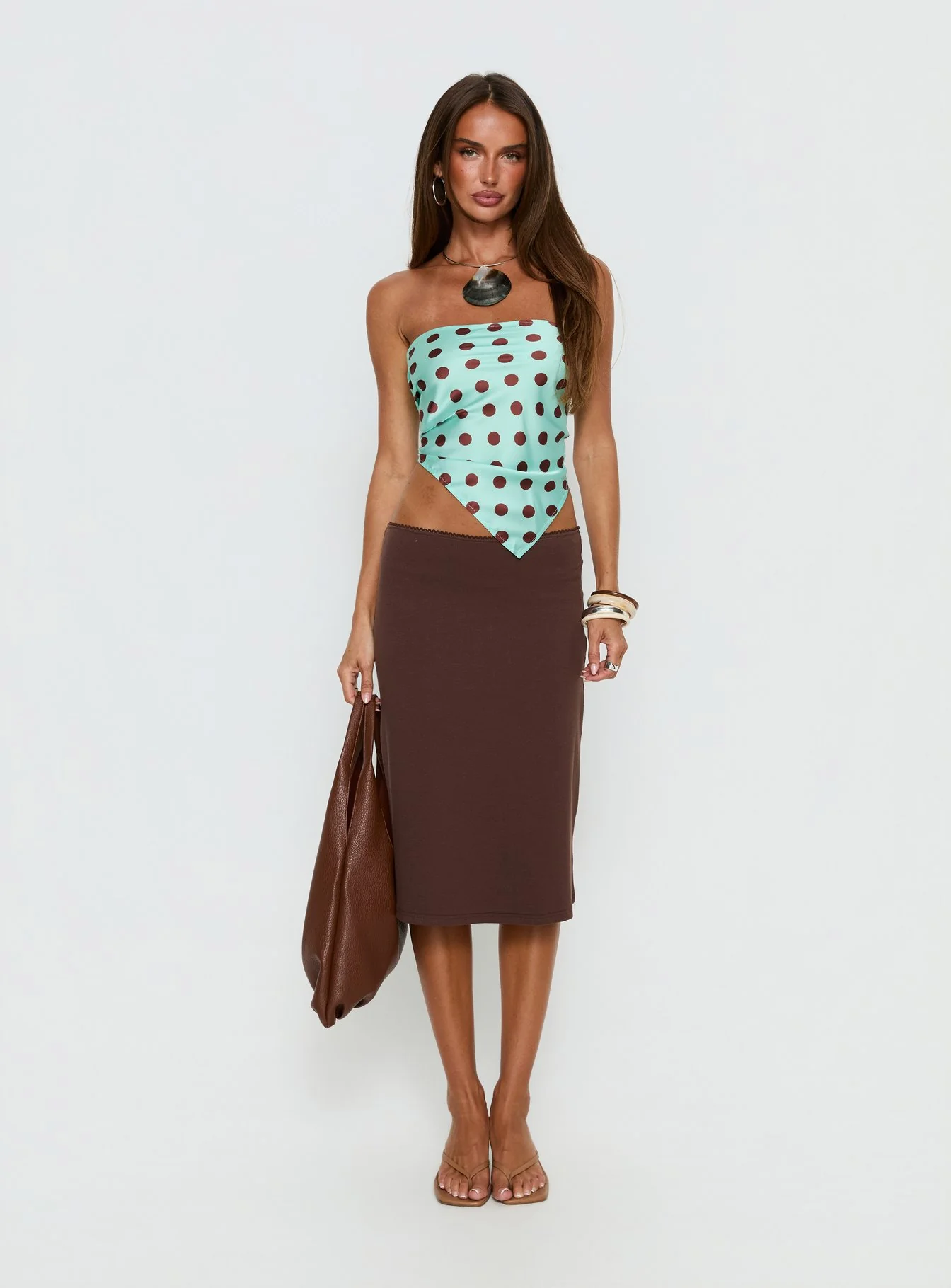 Lailana Tie Back Strapless Scarf Top Aqua Polka