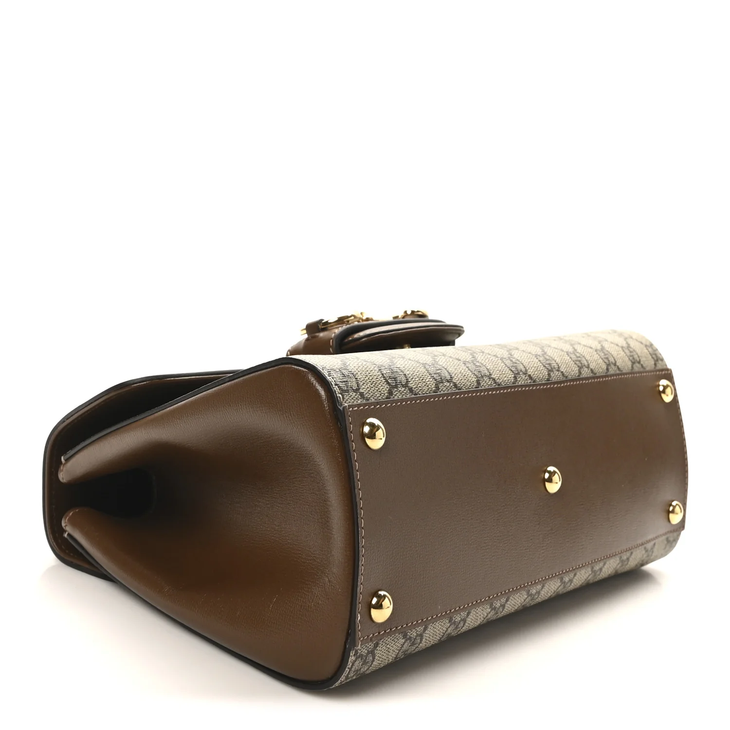 GG Supreme Monogram Calfskin Medium Horsebit 1955 Top Handle Bag Beige Ebony Brown Sugar - Top Club