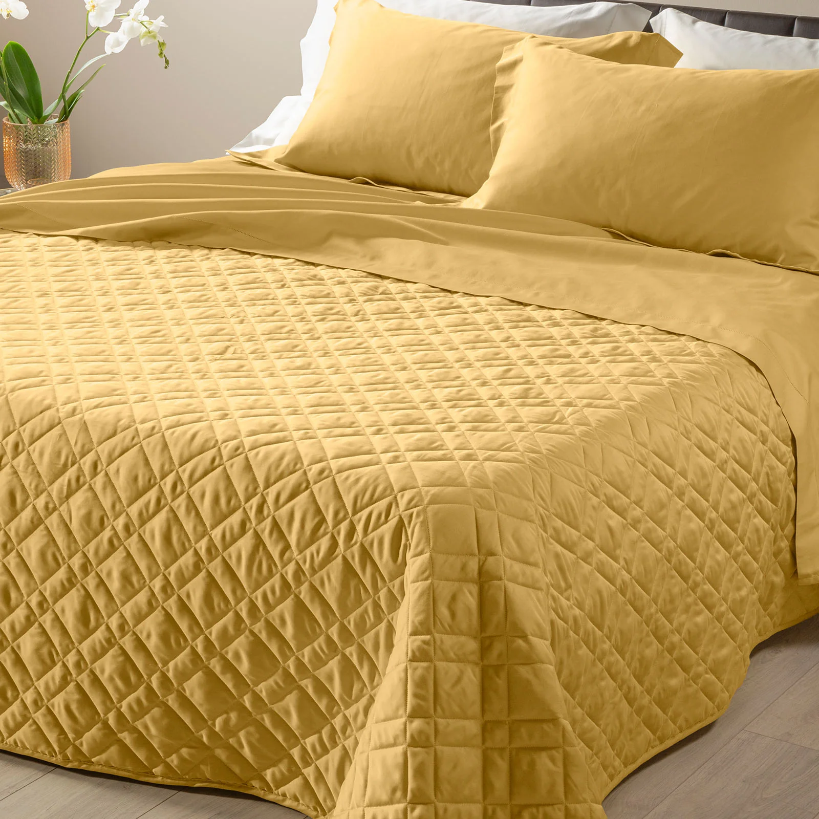 Copriletto Trapuntato In Raso Di Cotone Raso Matrimoniale Gold Dreaming