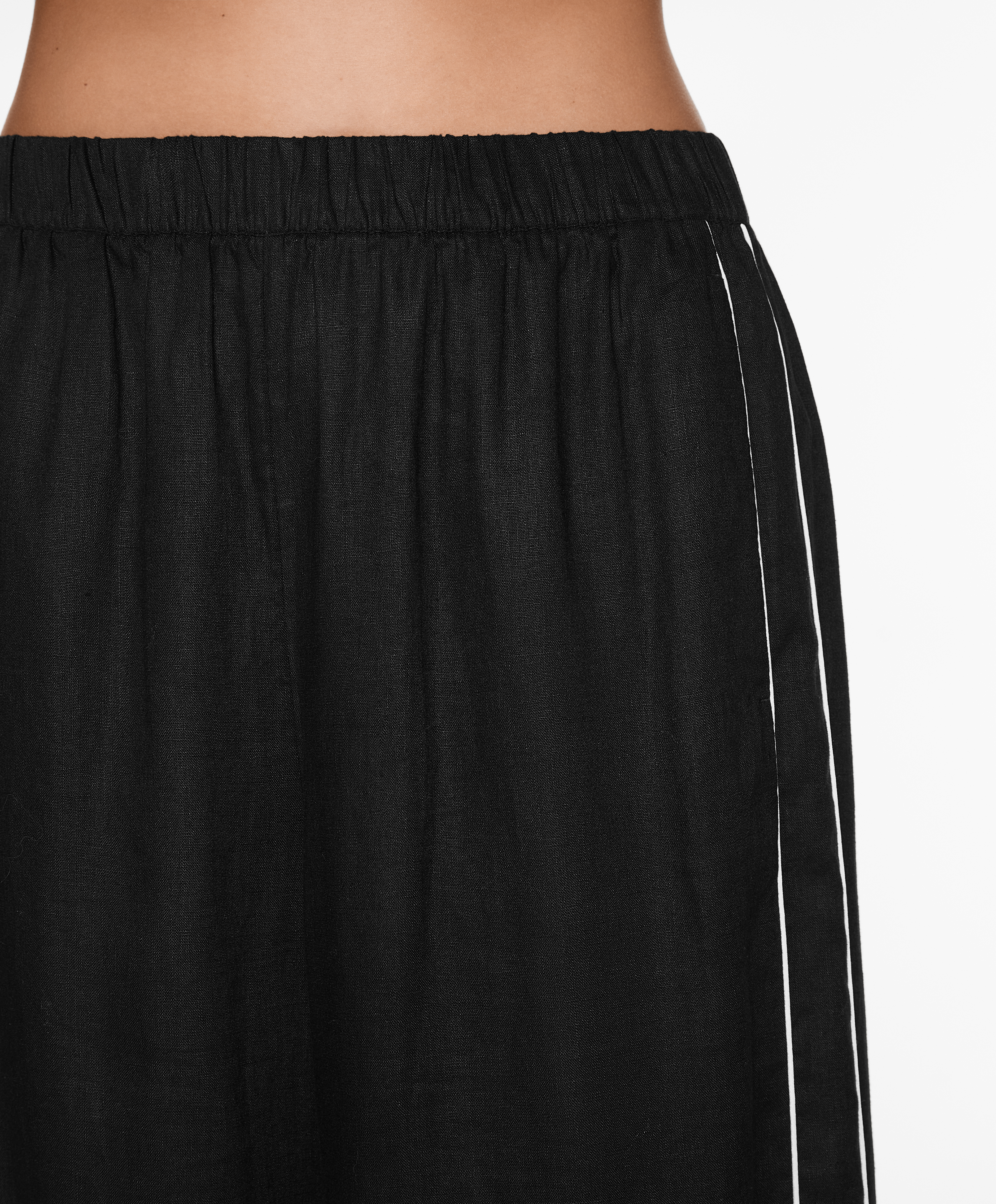 OYSHO 100% linen wide straight-leg trousers with piping