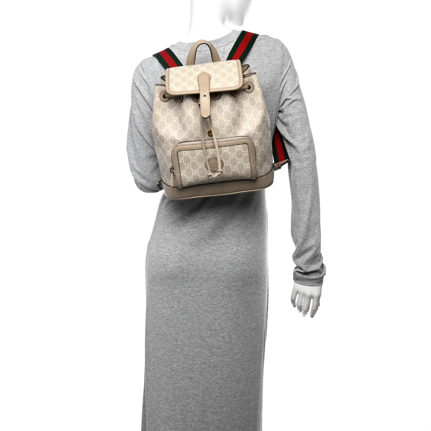 GG Supreme Monogram Azalea Calfskin Retro Interlocking G Buckle Backpack Beige Mystic White