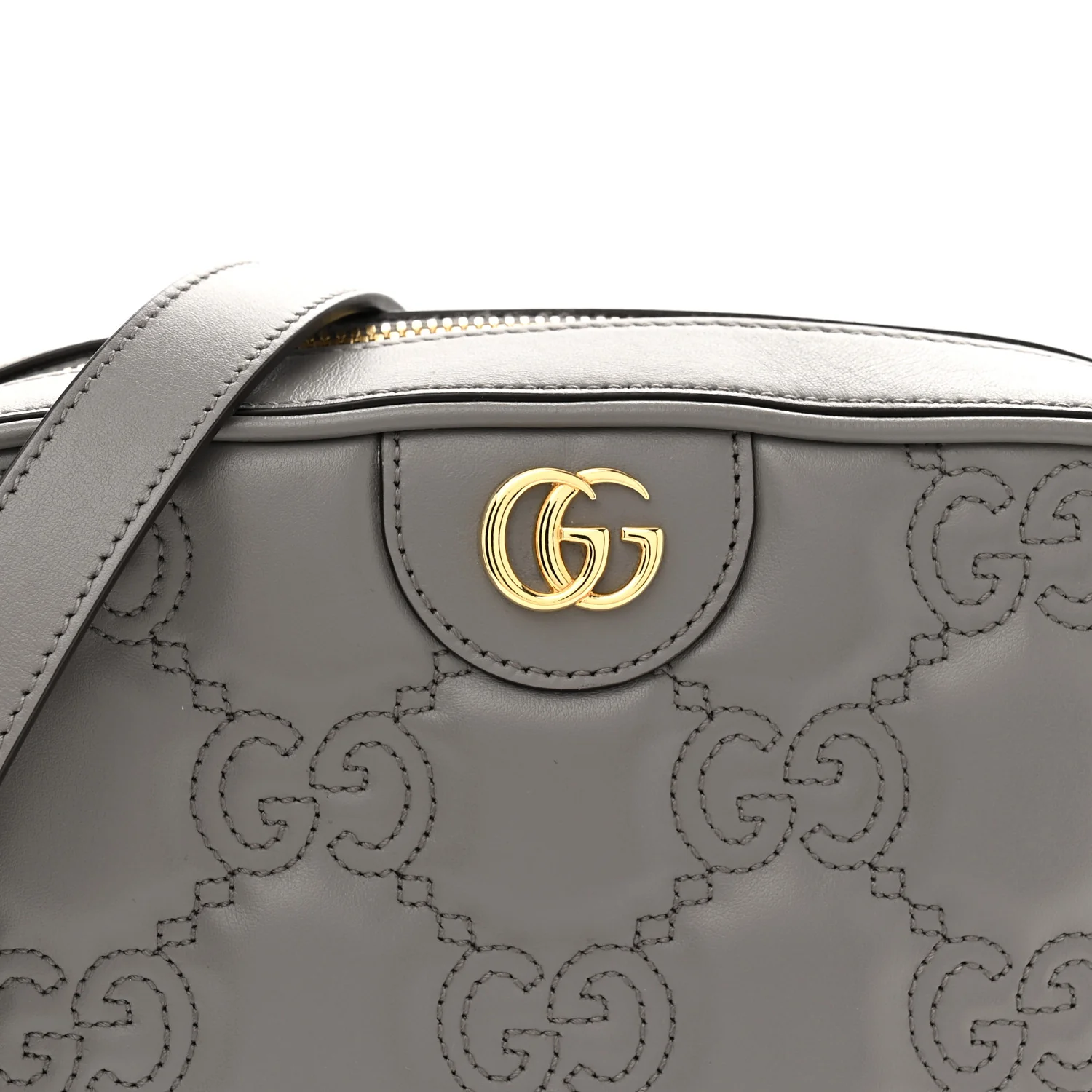 Calfskin GG Matelasse Shoulder Bag Dusty Grey Natural - Top Club