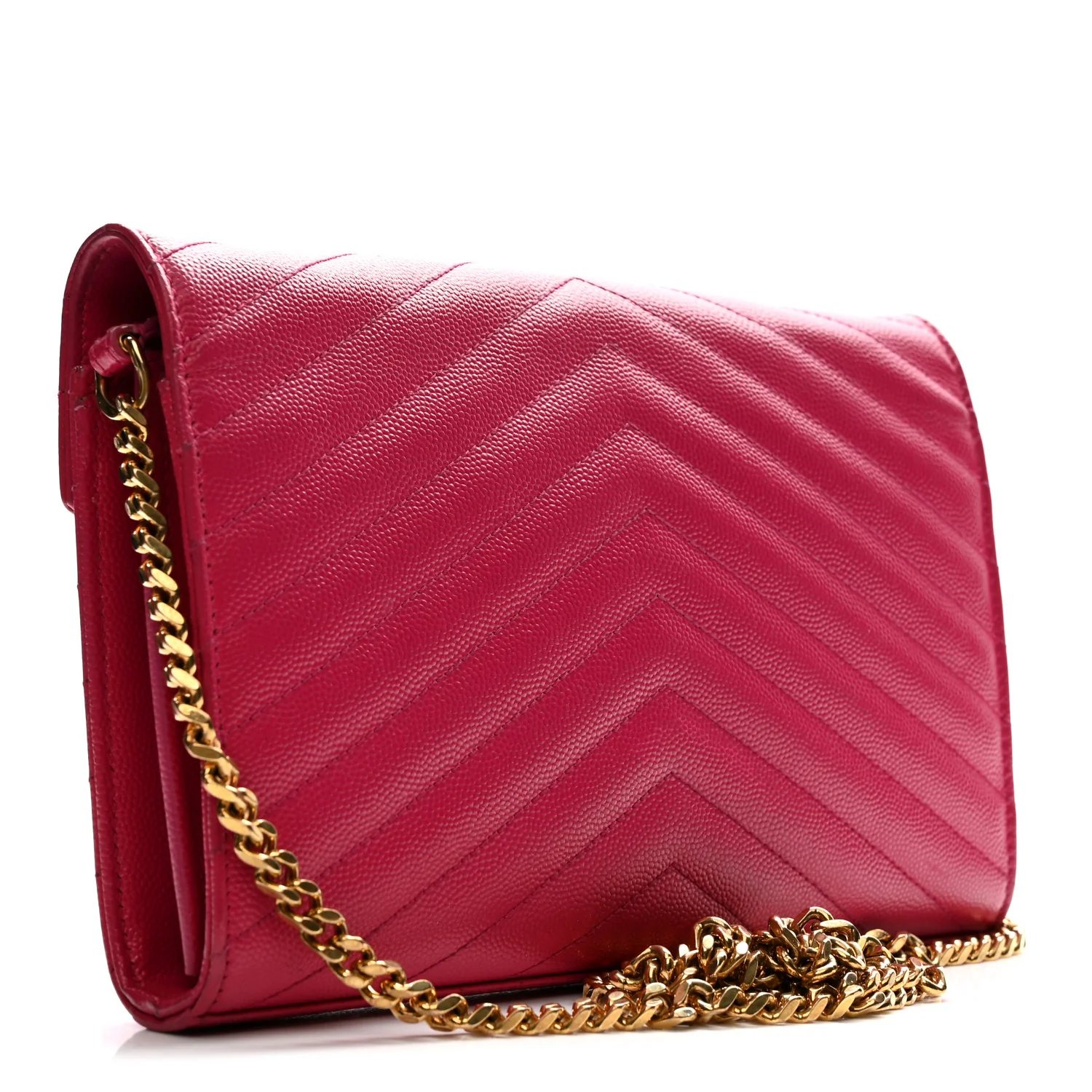 Grain De Poudre Matelasse Chevron Monogram Chain Wallet Lipstick Fuchsia - Top Club