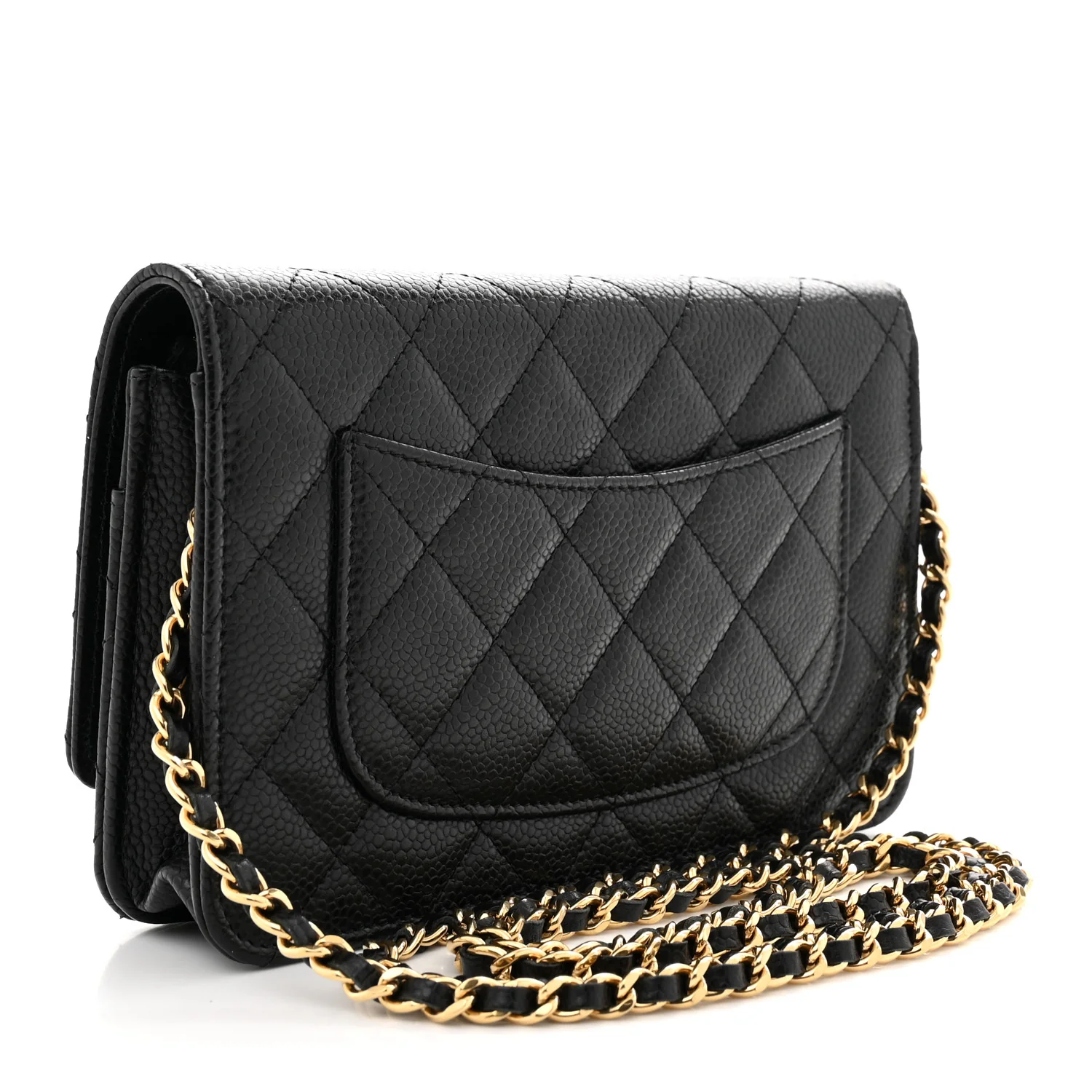 Caviar Quilted Wallet on Chain WOC Black - Top Club