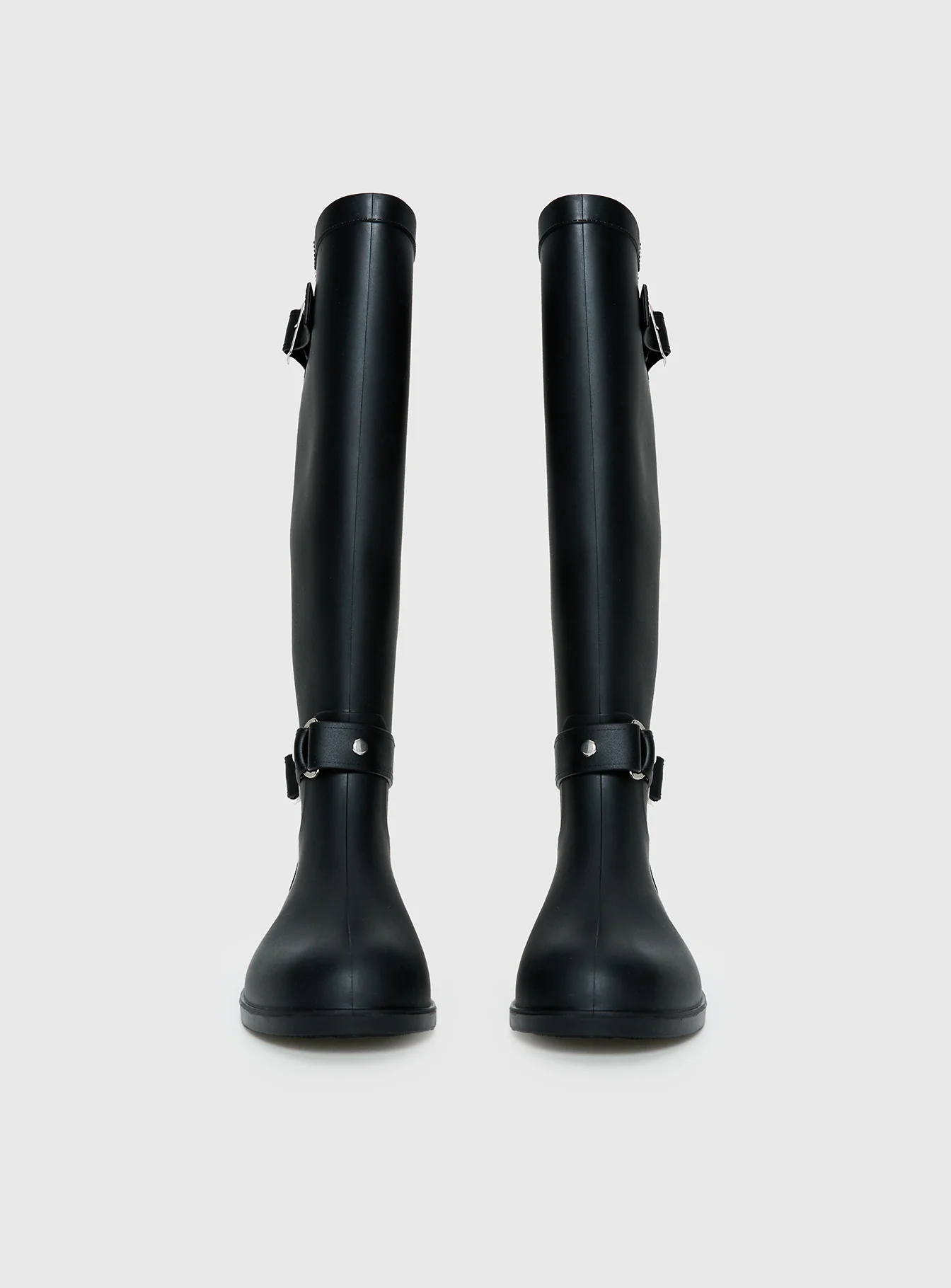 Elvera Buckle Detail Rubber Gumboots Black