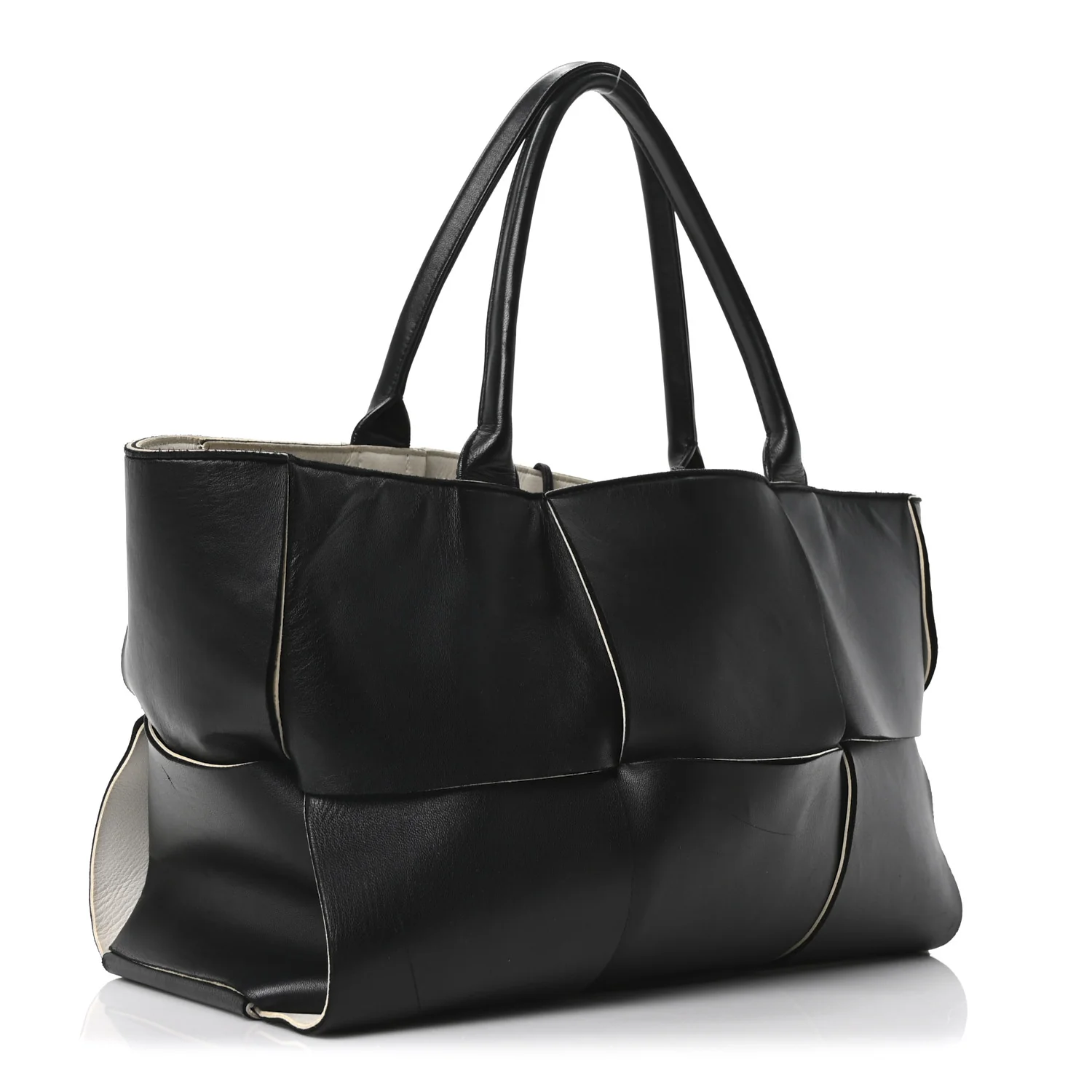 Nappa Maxi Intrecciato Medium Arco Tote Black White - Top Club