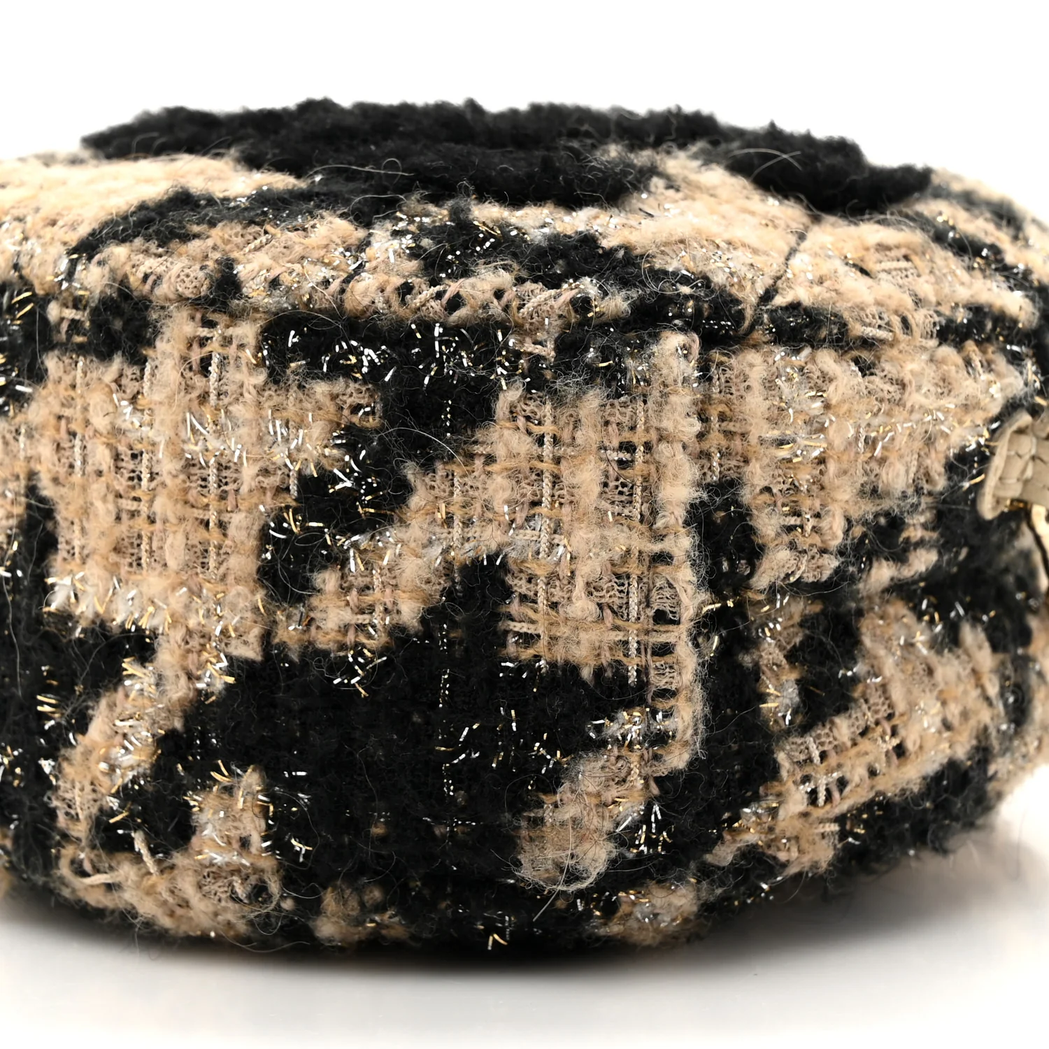 Tweed Shearling Round Clutch With Chain and Coin Purse Beige Black - Top Club
