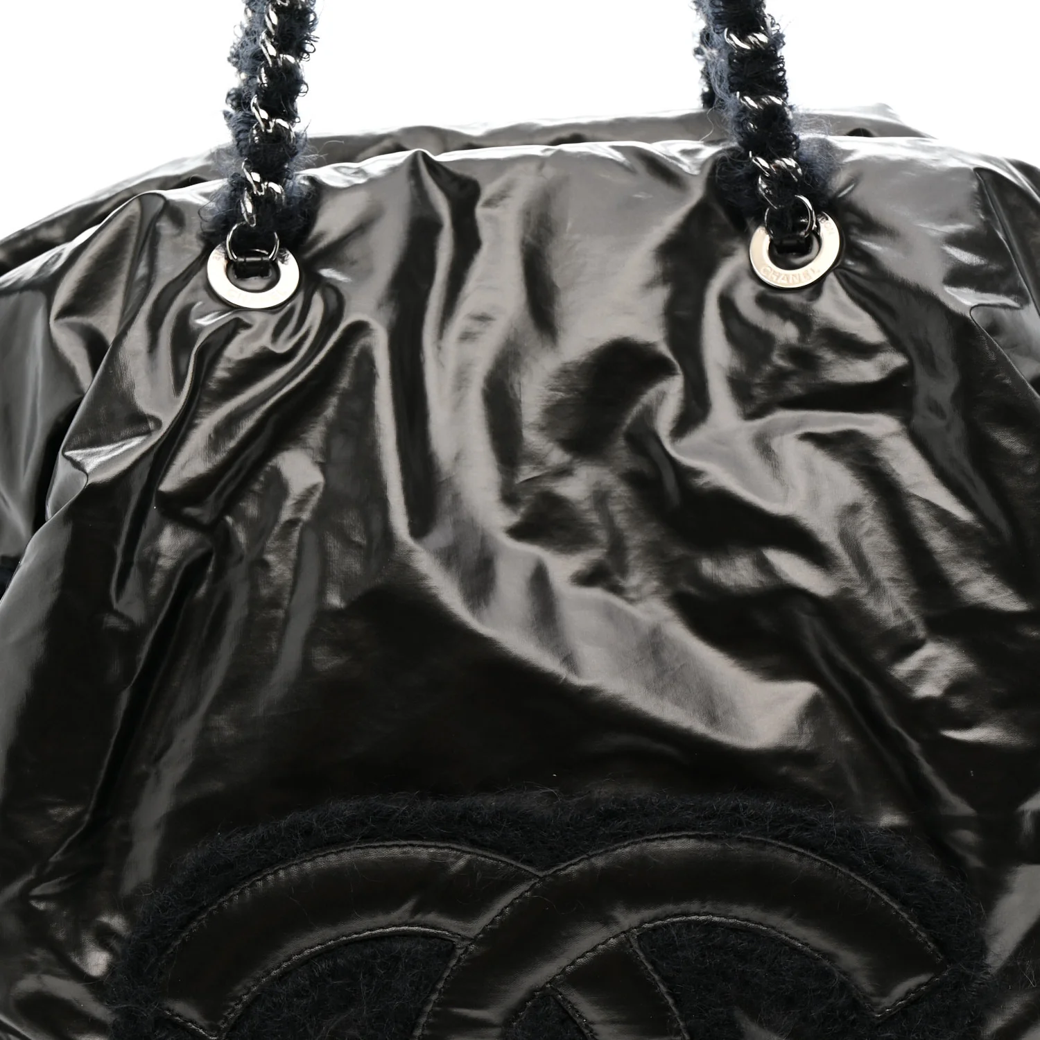 Vinyl Mohair Trimmed CC Bonbons Tote Black - Top Club