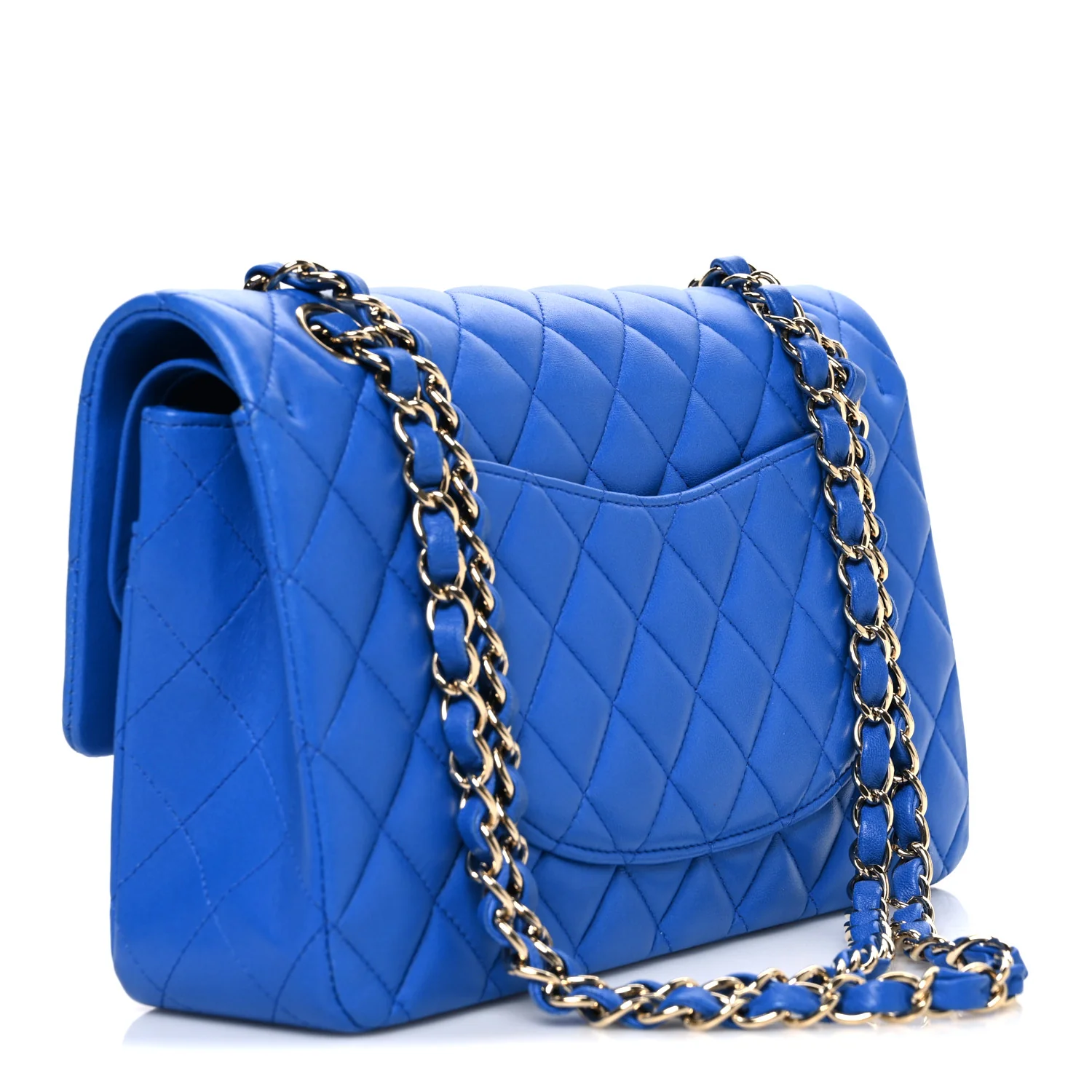 Lambskin Quilted Medium Double Flap Blue