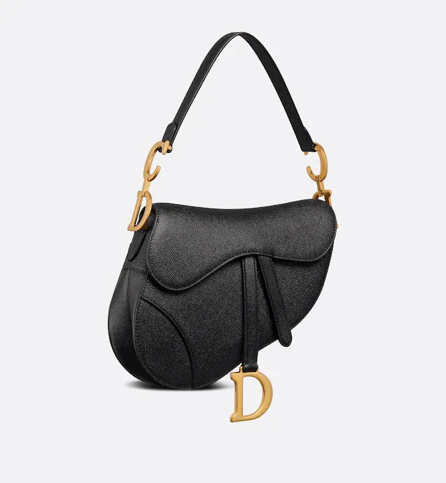 CHRISTIAN D Grained Calfskin Saddle Bag Black - Top Club