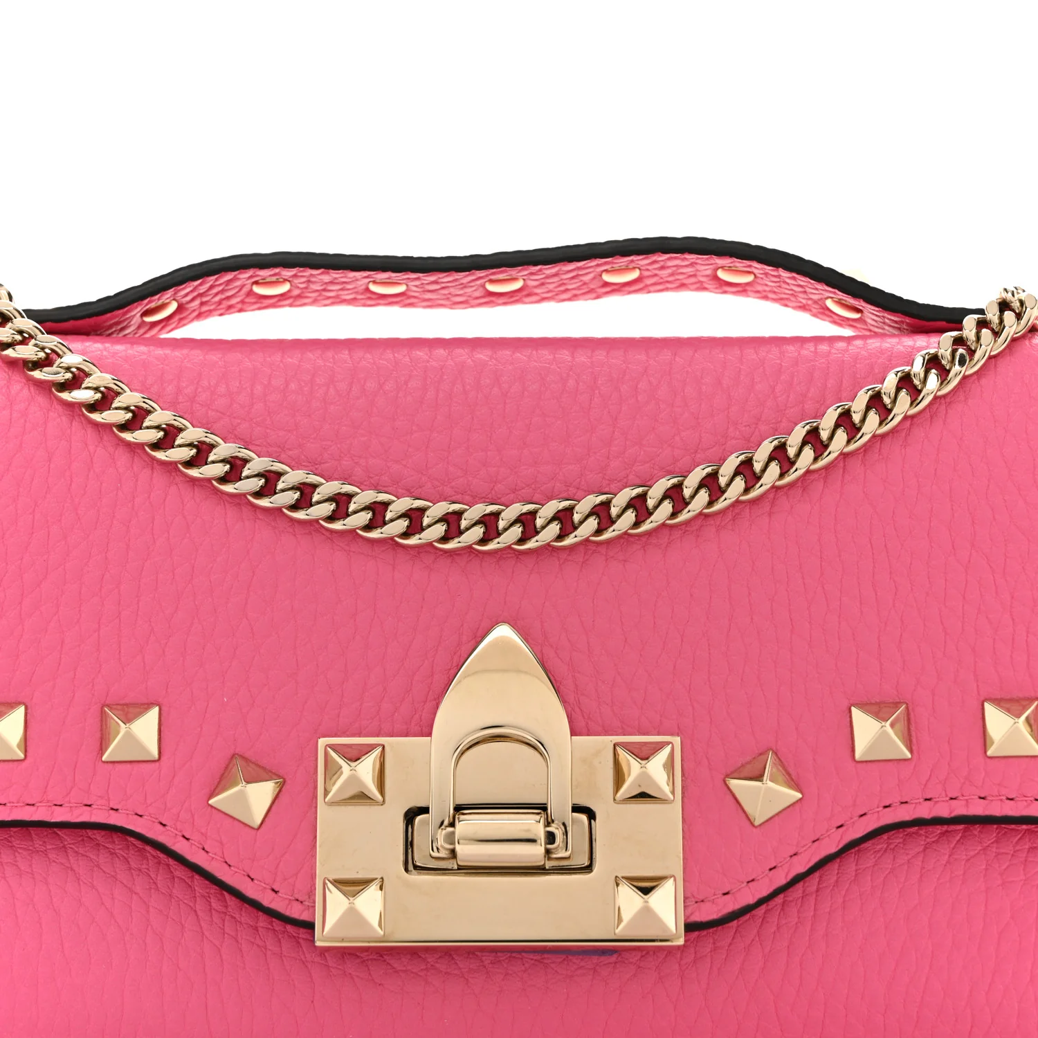 Pebbled Calfskin Rockstud Flip Lock Wallet On Chain Feminine Pink - Top Club