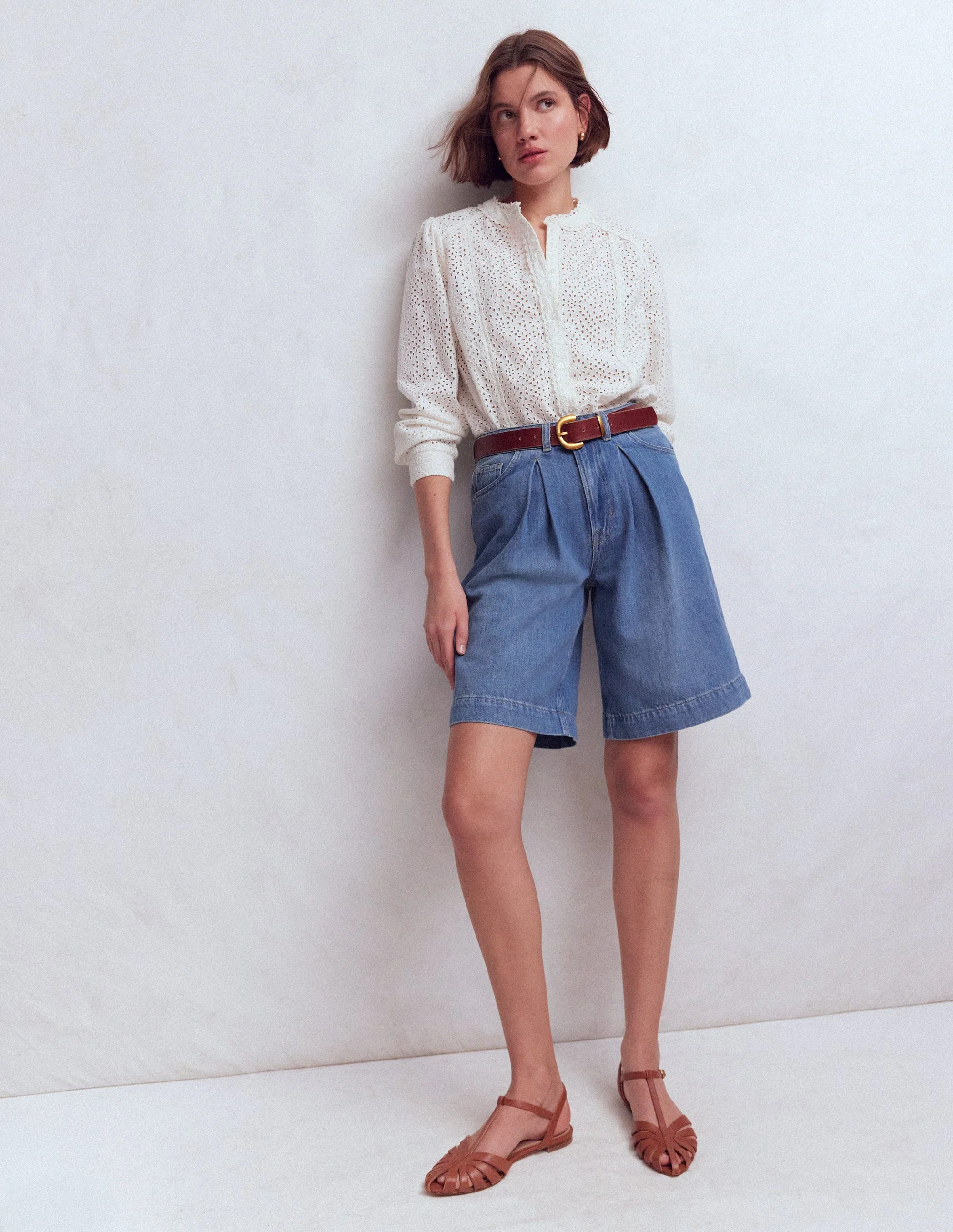 Denim-Bermudashorts-Ausgeblichene Optik