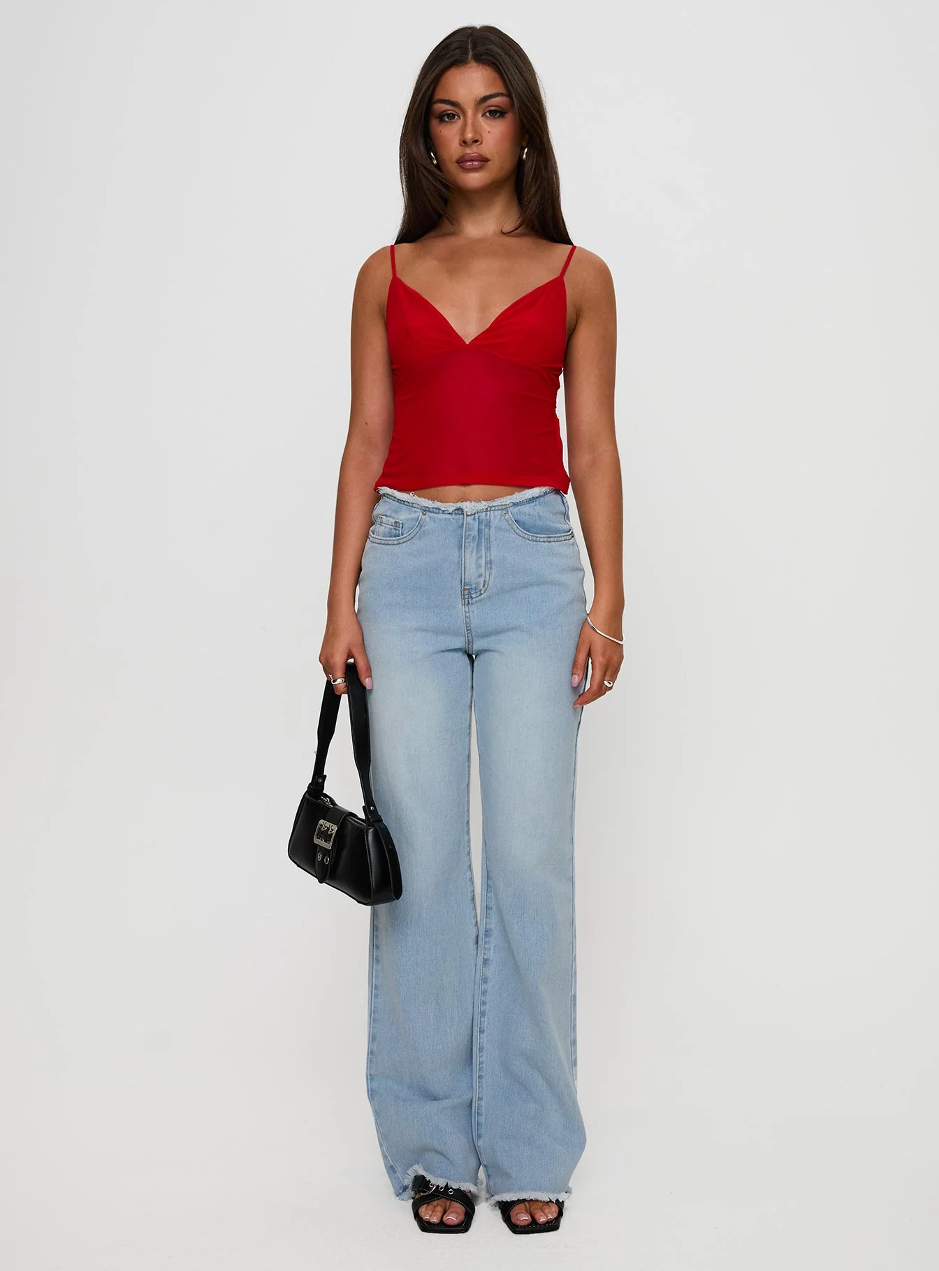 Hawke Frayed Mid Rise Straight Leg Jeans Mid Blue