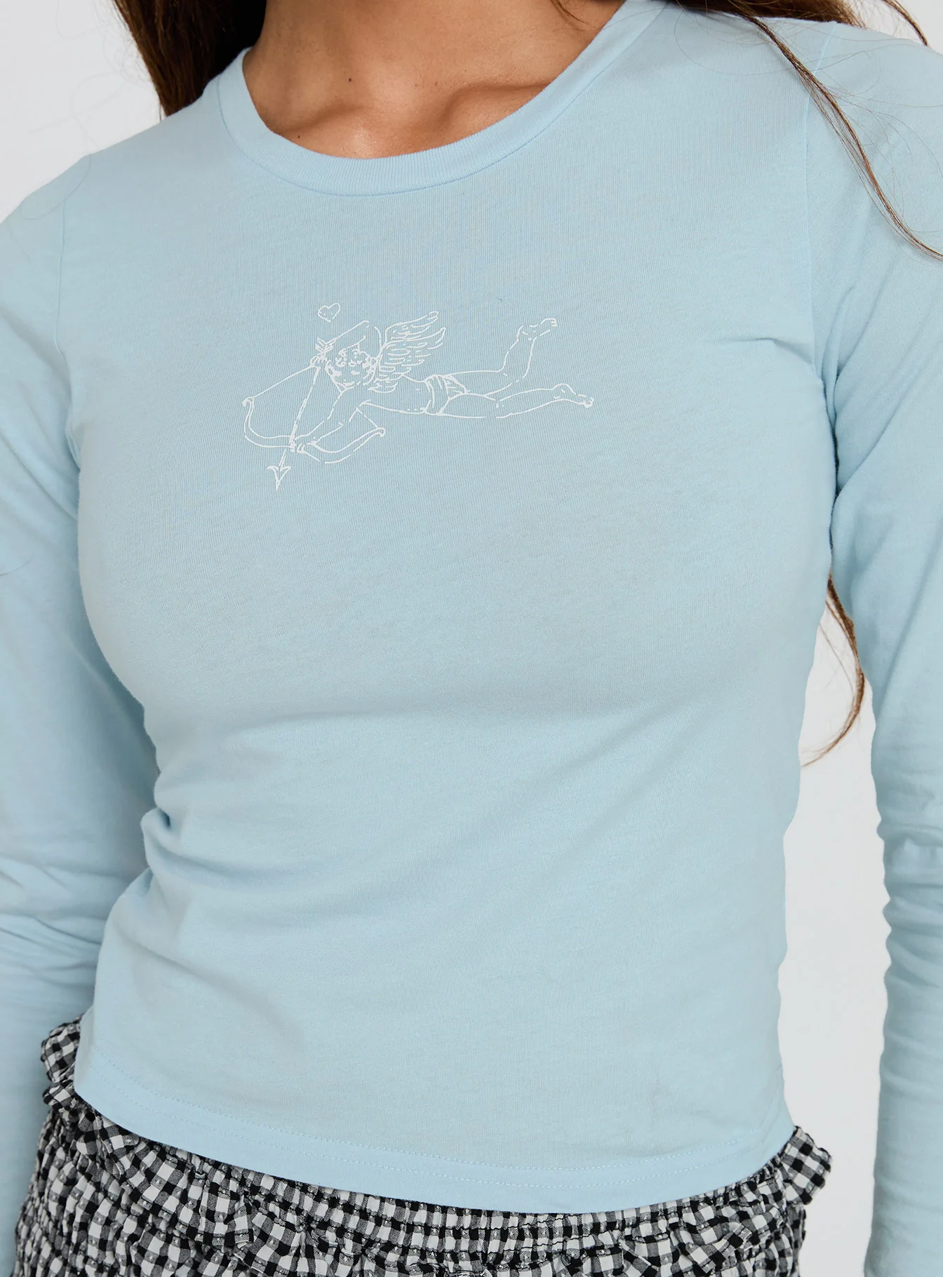 Baby Cupid Long Sleeve Graphic Top Washed Blue