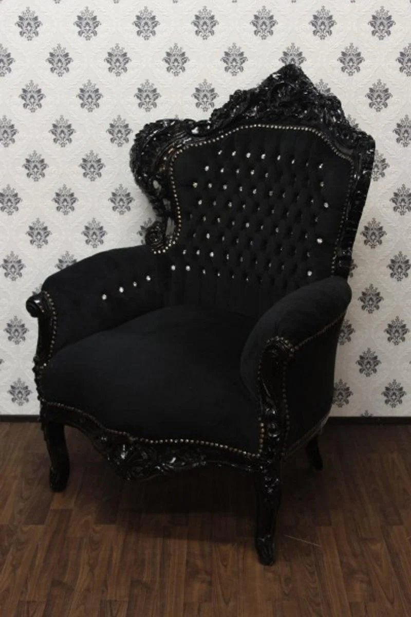 Baroque Armchair King Black / Black Bling Bling 85 x 85 x H. 120 cm - Baroque Furniture