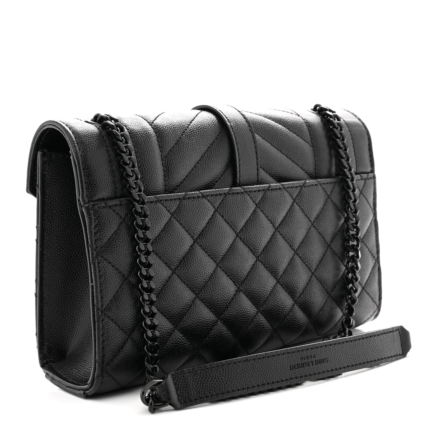Grain De Poudre Textured Mixed Matelasse Triquilt Small Monogram Monochrome Satchel Black - Top Club