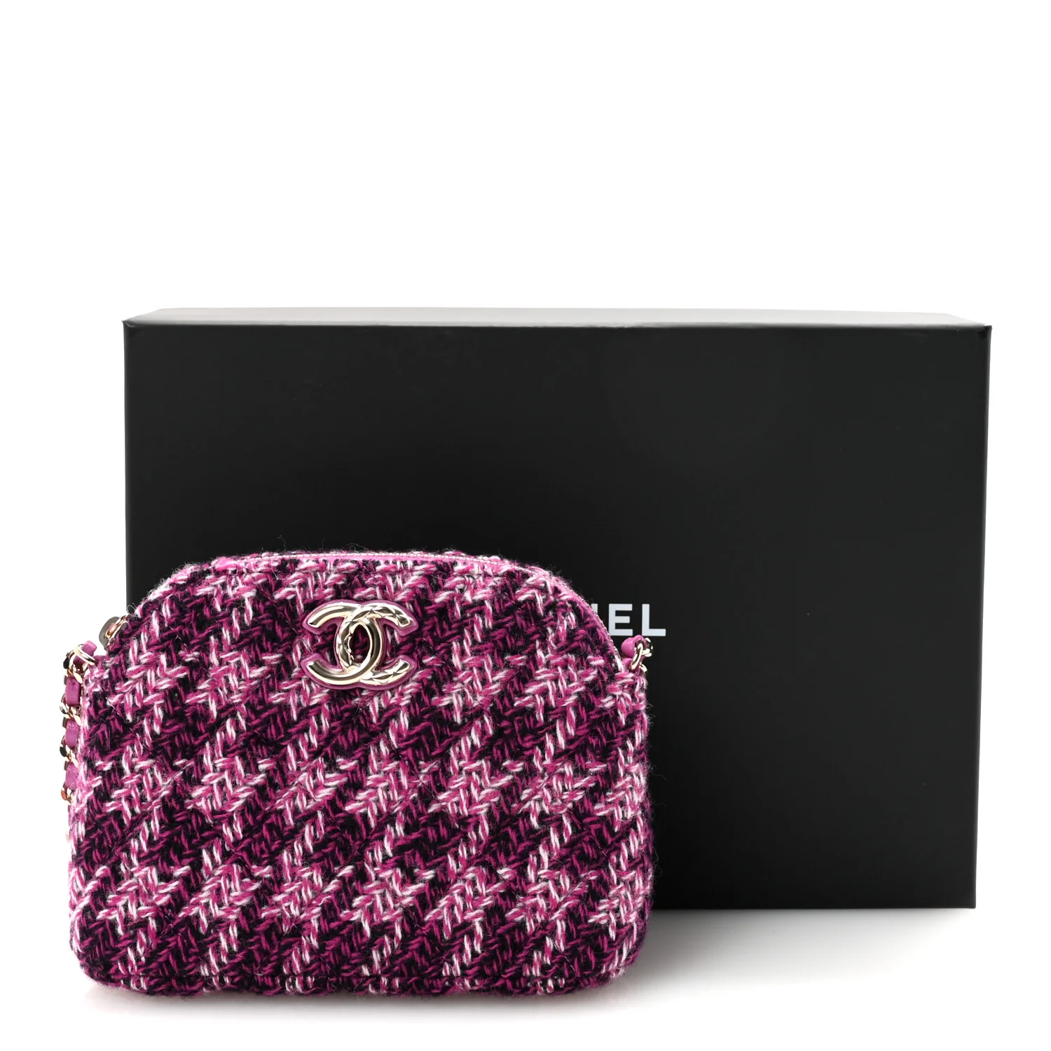 Tweed Quilted Mini Clutch With Chain Purple - Top Club