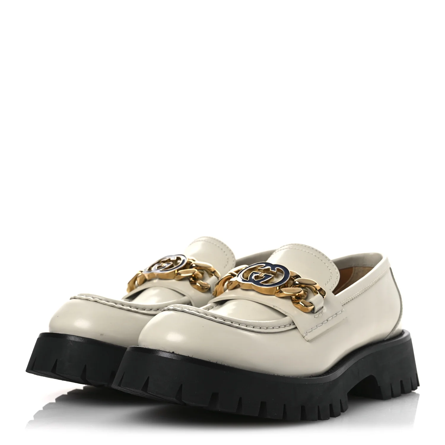 Cordovan Lux Womens Jeanne Platform Lug Sole 30/45mm Loafers 39 Mystic White - Top Club