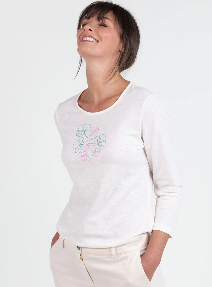Tee-shirt femme en coton blanc crème