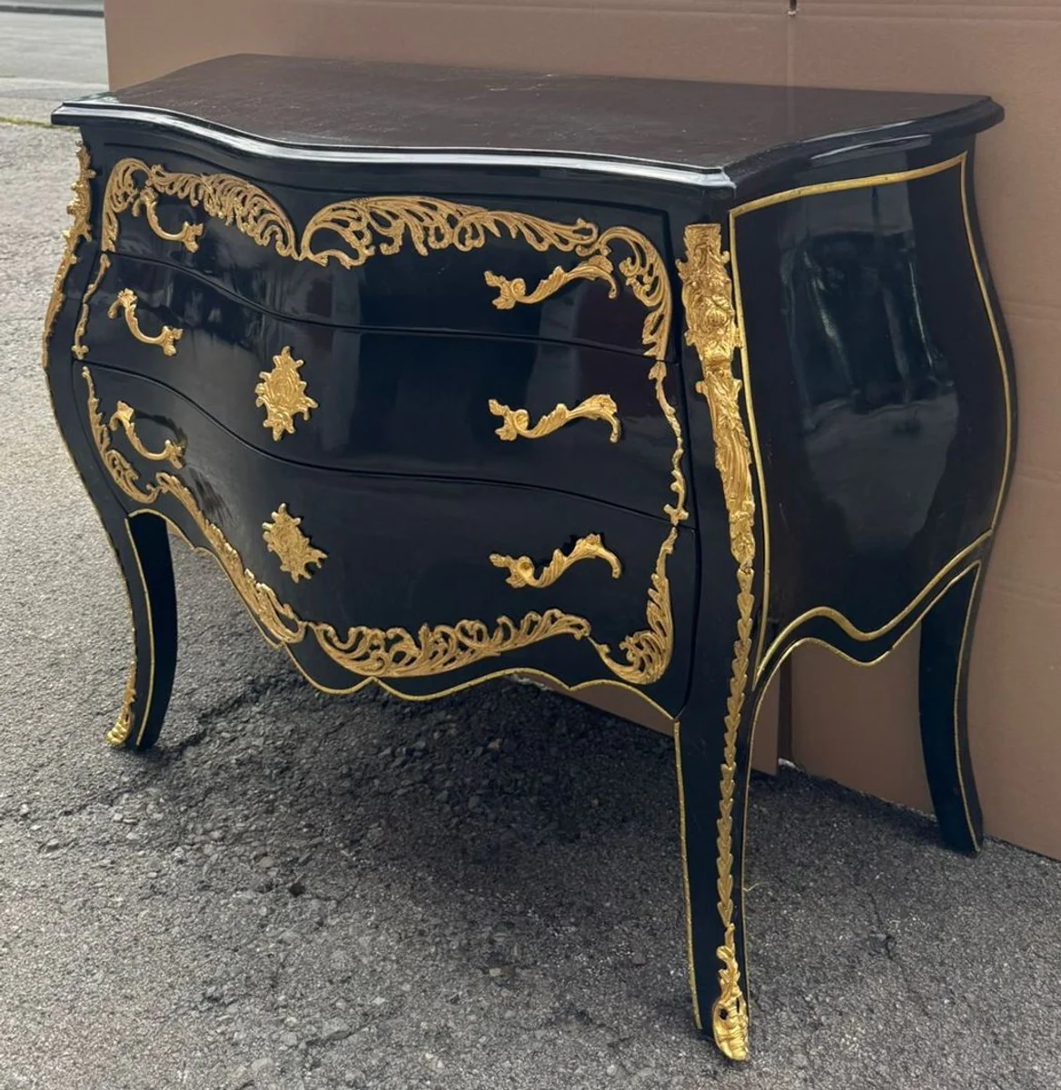 Baroque chest of drawers with 3 drawers black / gold 105 cm - Baroque furniture