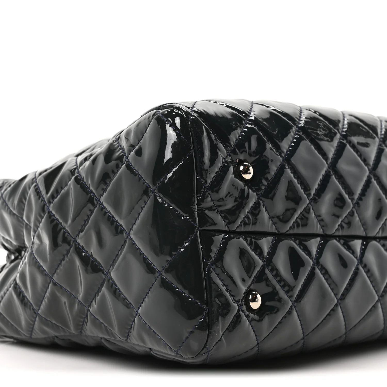 Patent Quilted Large Coco Shine Shopping Tote Navy - Top Club