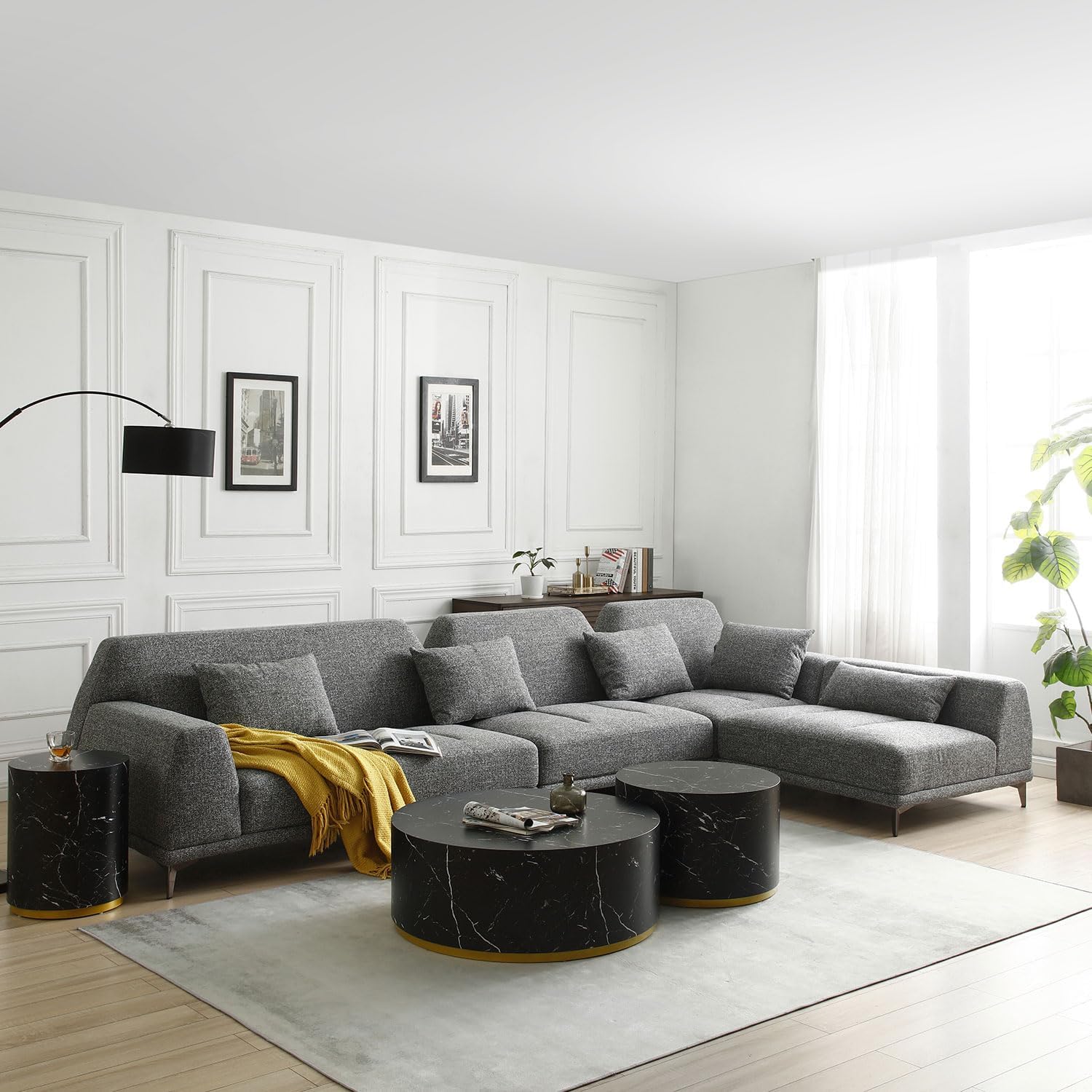 kevinplus 146.8'' Large Sectional Sofa Couch L-Shape with Right Chaise Lounge, Modern Upholstered Corner Sofa Couch for Living Room Office Apartment, Free Combination (Right-Facing, Light Grey)