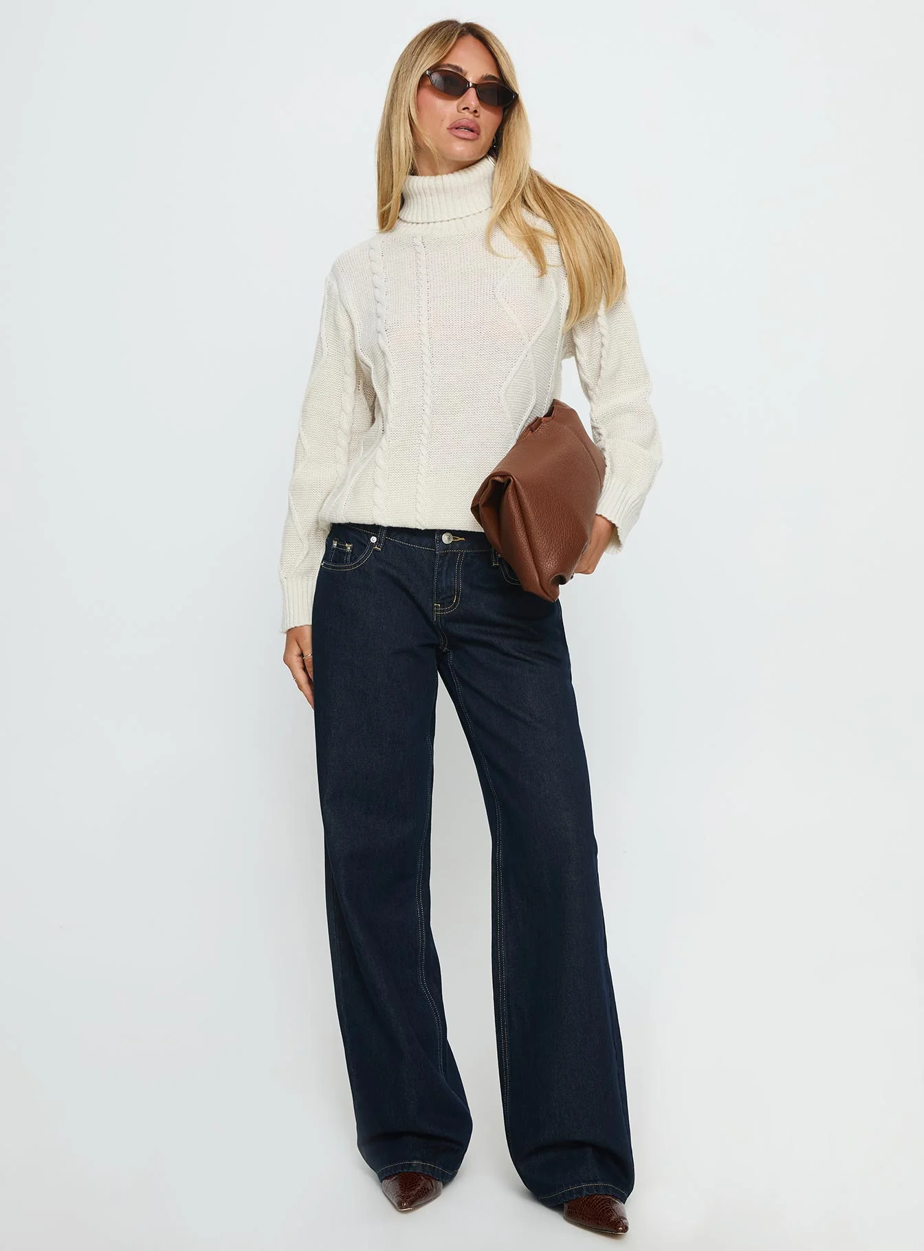 Tarynne Cable Knit Turtle Neck Sweater Beige