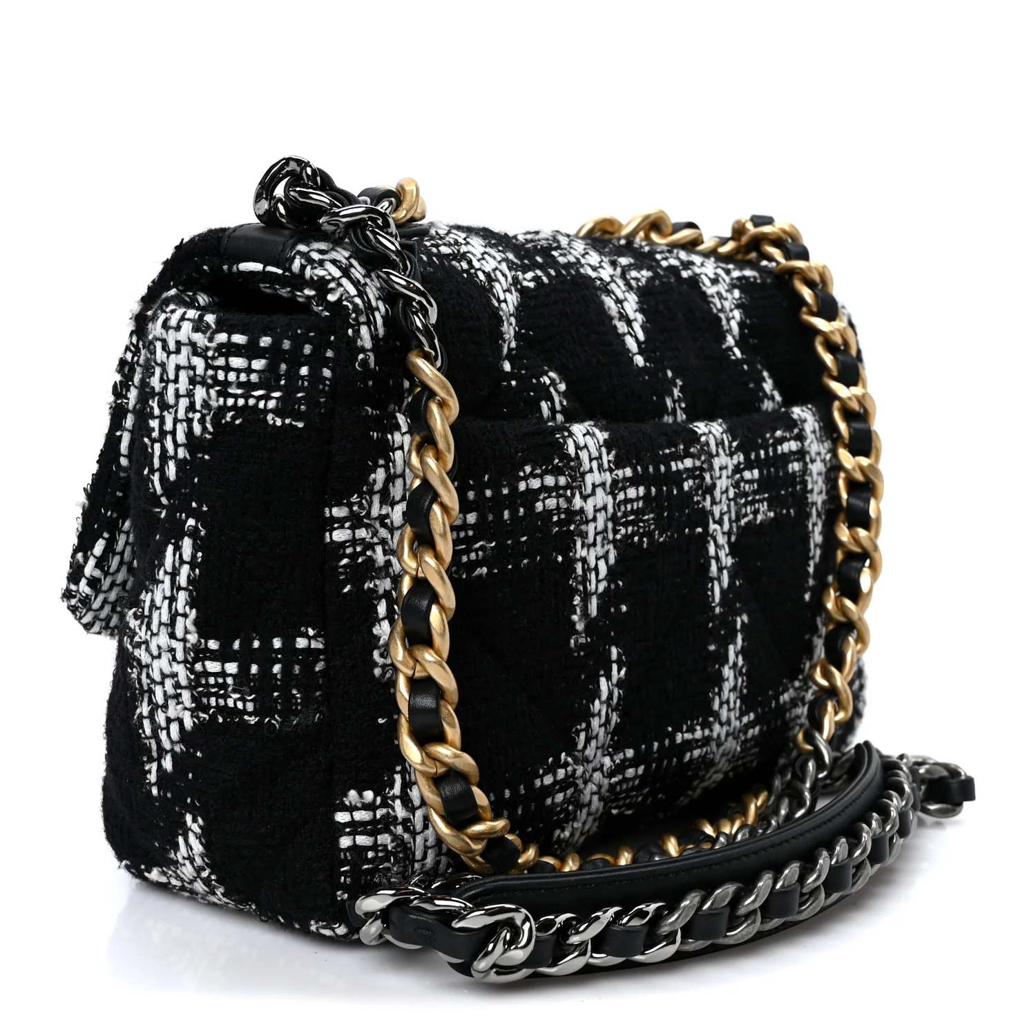 Tweed Quilted Medium Chanel 19 Flap Black White - Top Club