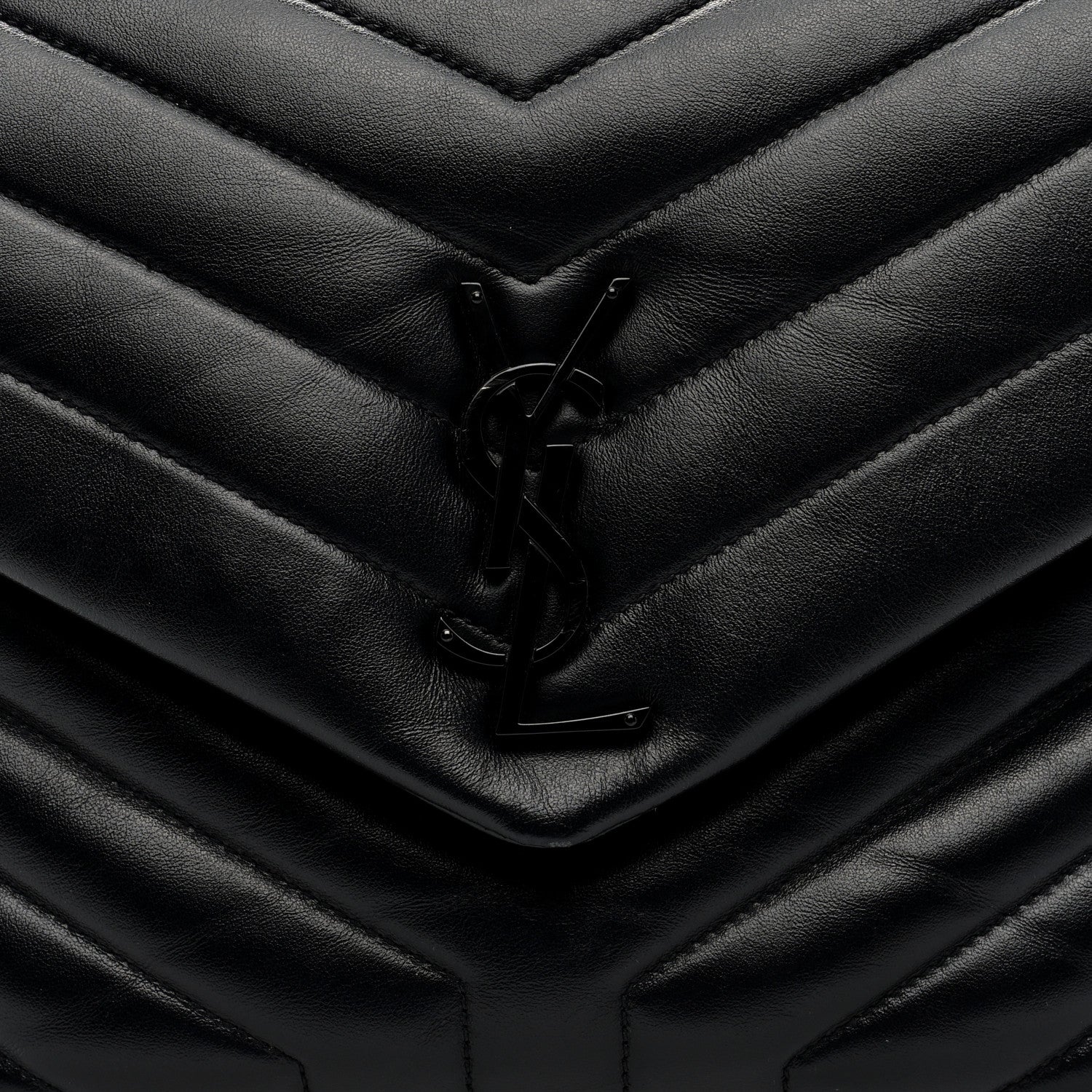 Calfskin Y Quilted Monogram Monochrome Medium Loulou Chain Satchel Black - Top Club