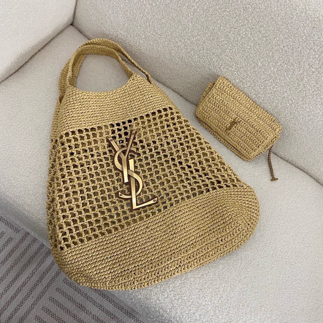 SAINT LAURENT YSL Raffia Icare Tote Bag - Top Club