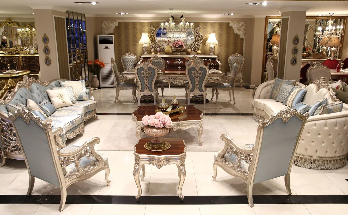 Luxury baroque living room set - 2 sofas & 2 armchairs & 1 coffee table & 2 side tables - living room furniture in baroque style - noble and magnificent