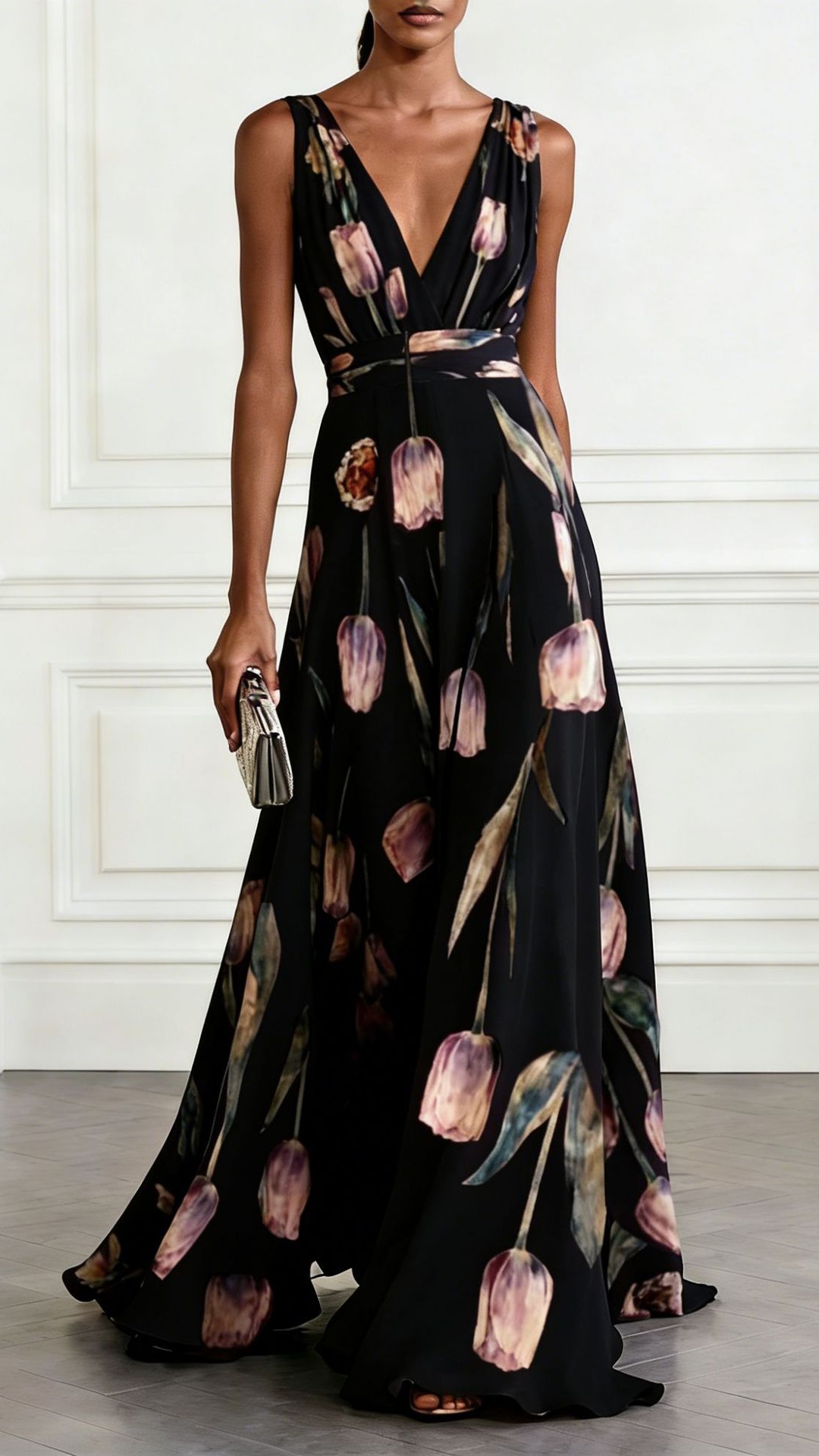 Women's V-Neck Long Sleeveless Flared Dress - Nordfashionstorm - Women's Clothing, Fashion for You - Nordfashionstorm.com