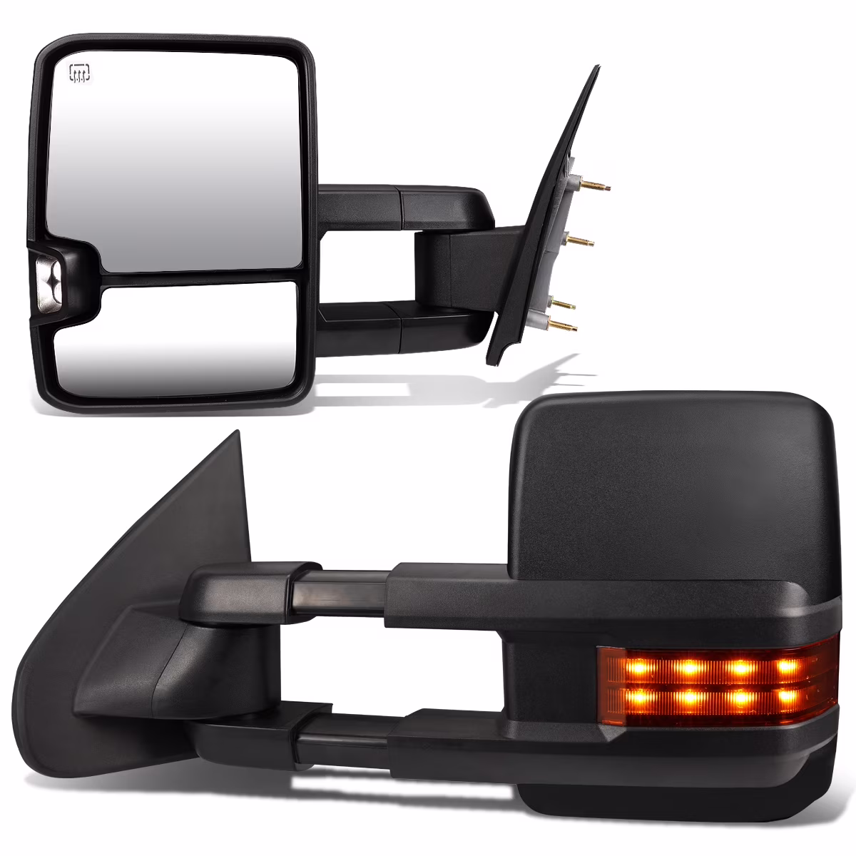 DNA Motoring TWM-016-T888-BK-AM For 2014 to 2017 Silverado / Sierra K2XX Pair of Black Powered + Heated Signal Glass + Manual Extenable Side Towing Mirrors 16
