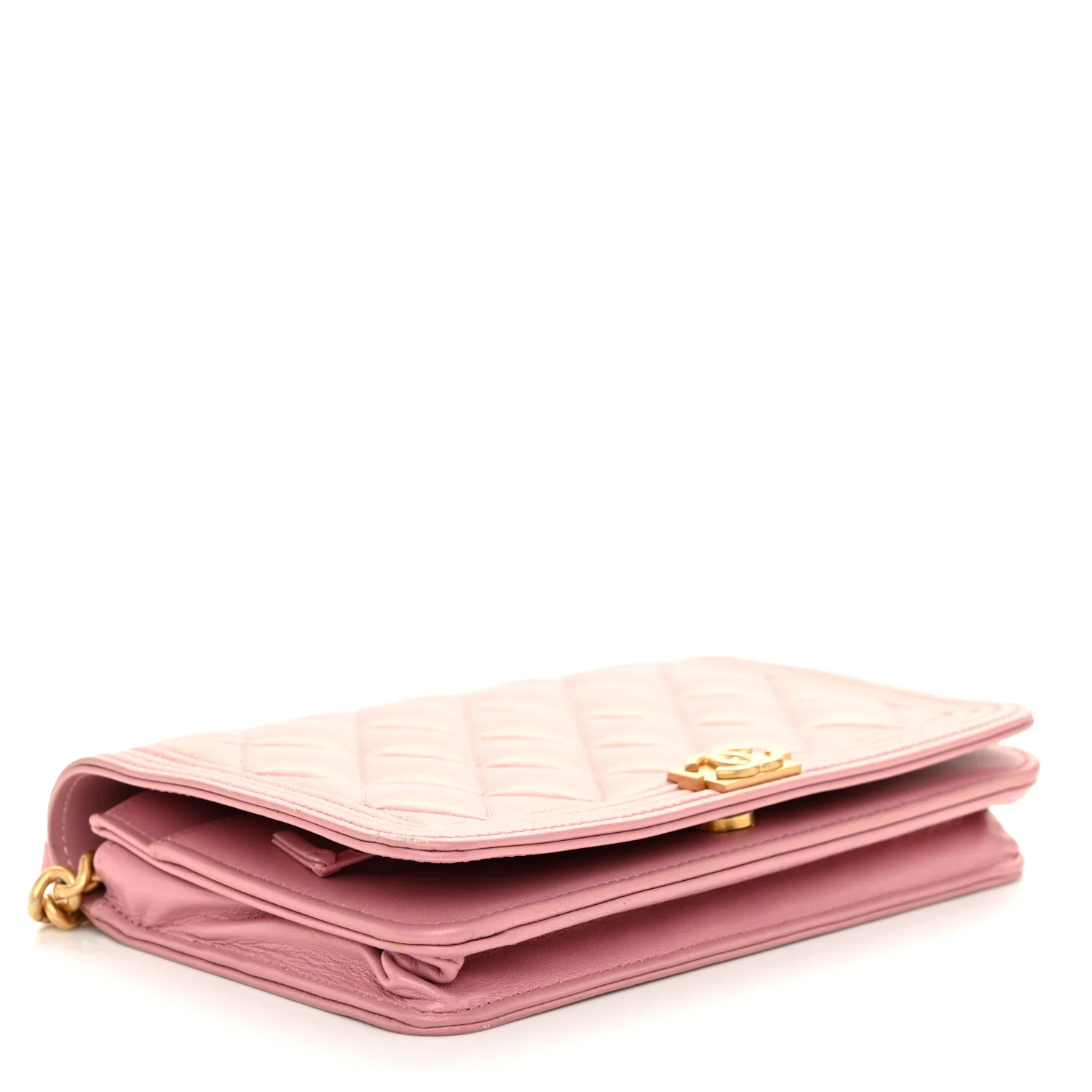 Metallic Lambskin Quilted Boy Wallet On Chain WOC Pink - Top Club