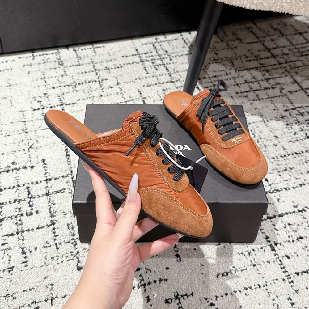 PRADA Collapse Re-Nylon and suede mules - Top Club